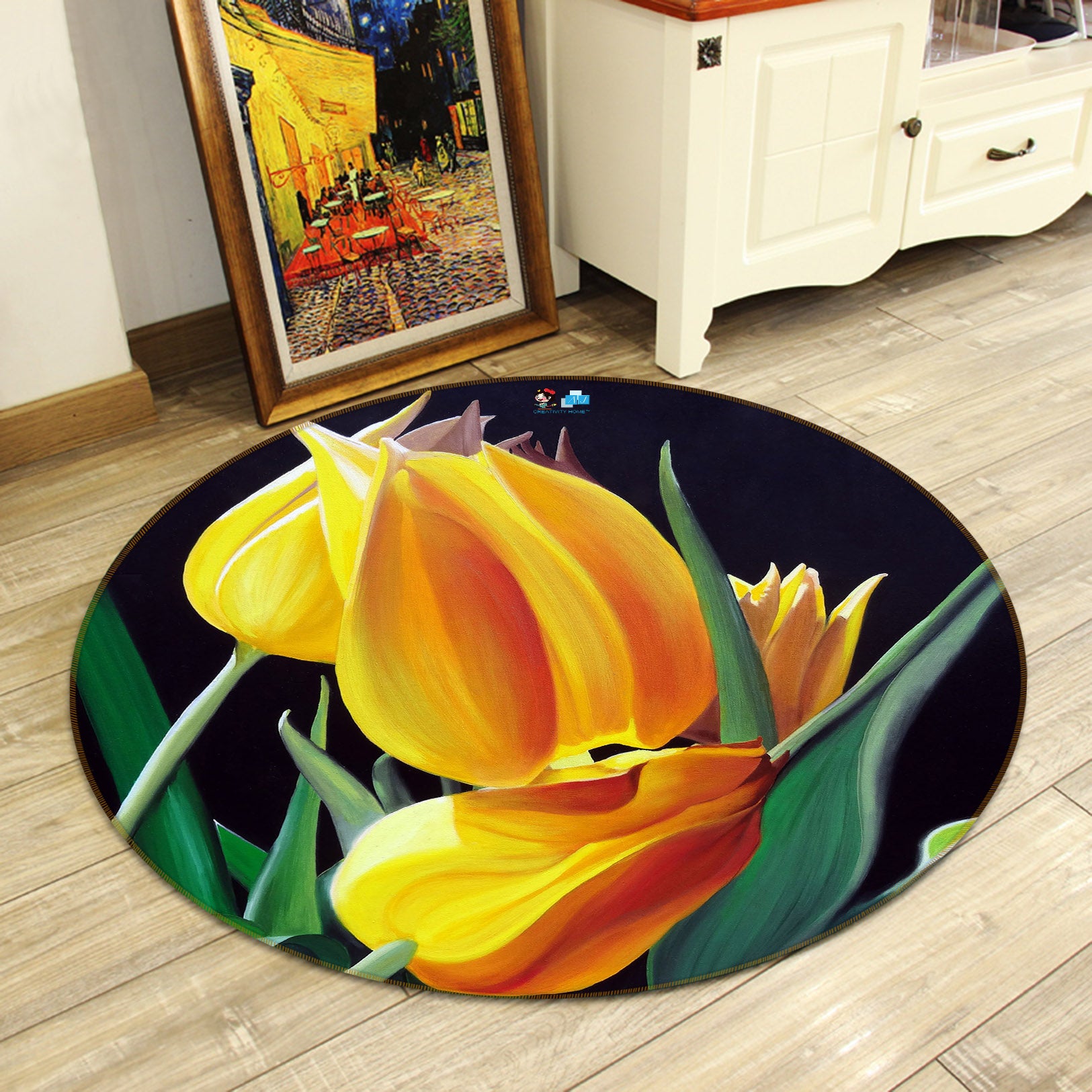 3D Yellow Flower 110107 Matthew Holden Bates Rug Round Non Slip Rug Mat