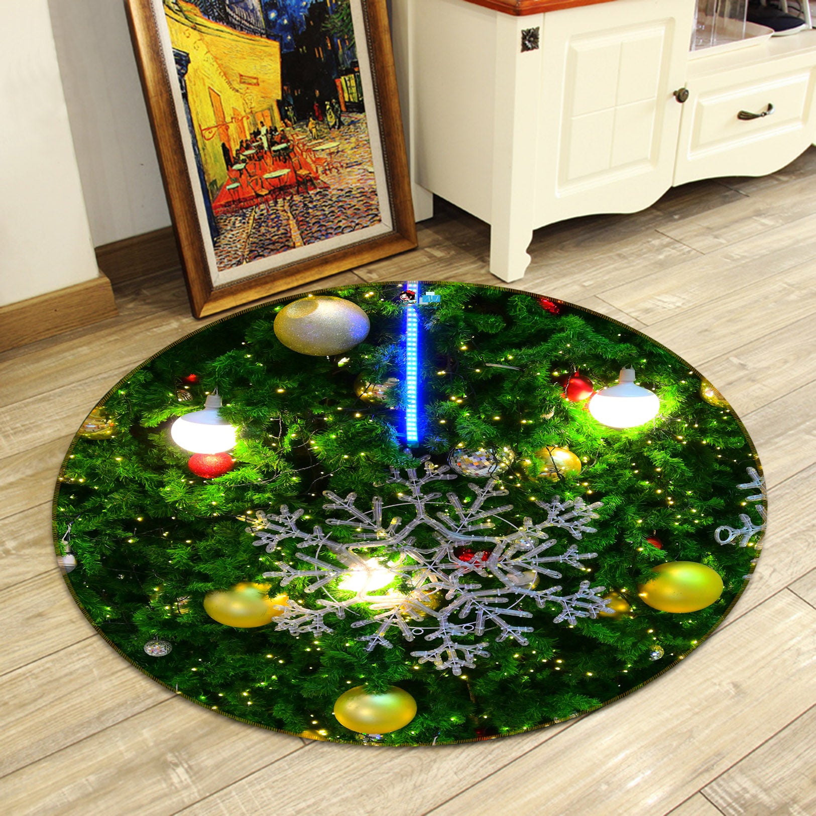 3D Yellow Ball 56086 Christmas Round Non Slip Rug Mat Xmas