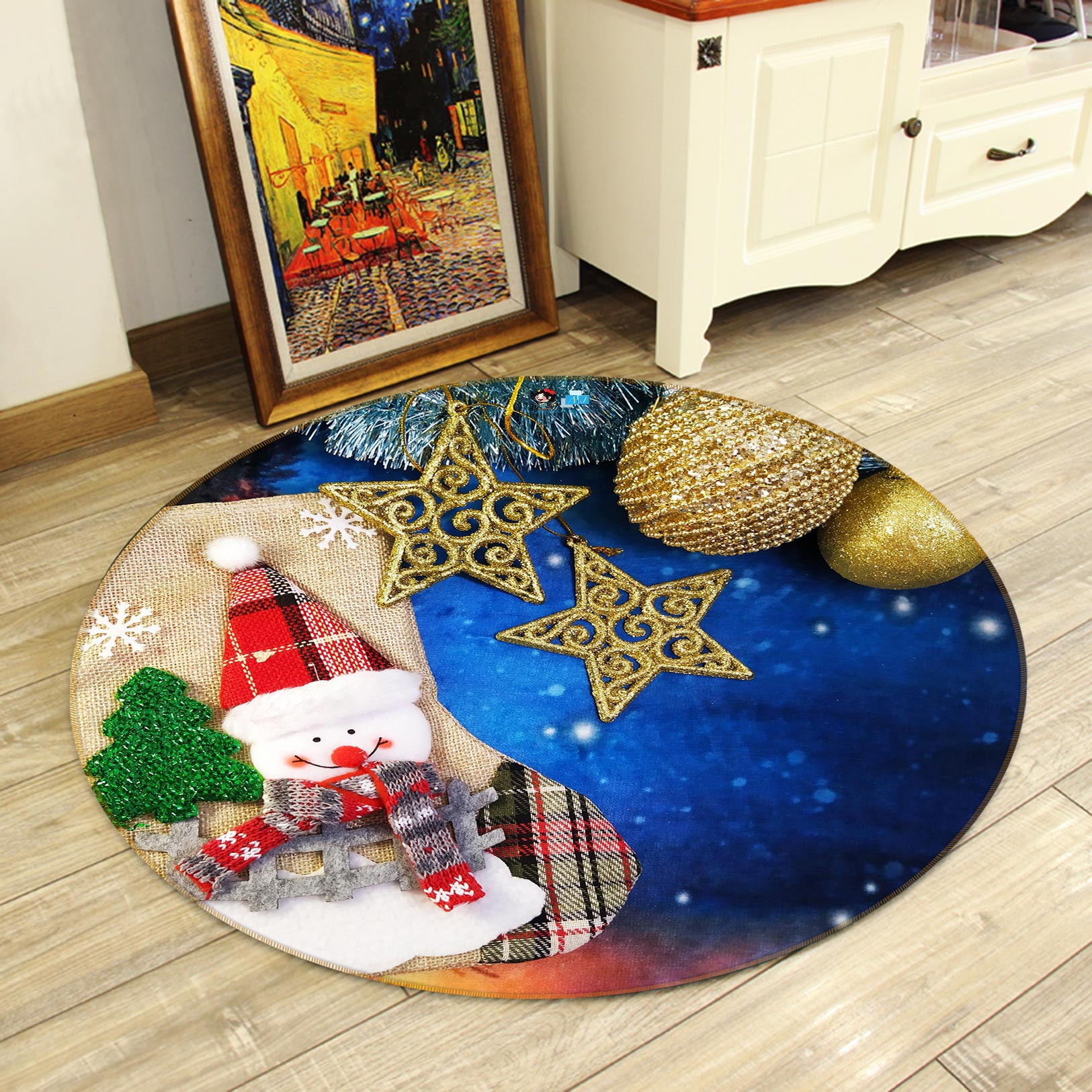 3D Snowman 55256 Christmas Round Non Slip Rug Mat Xmas