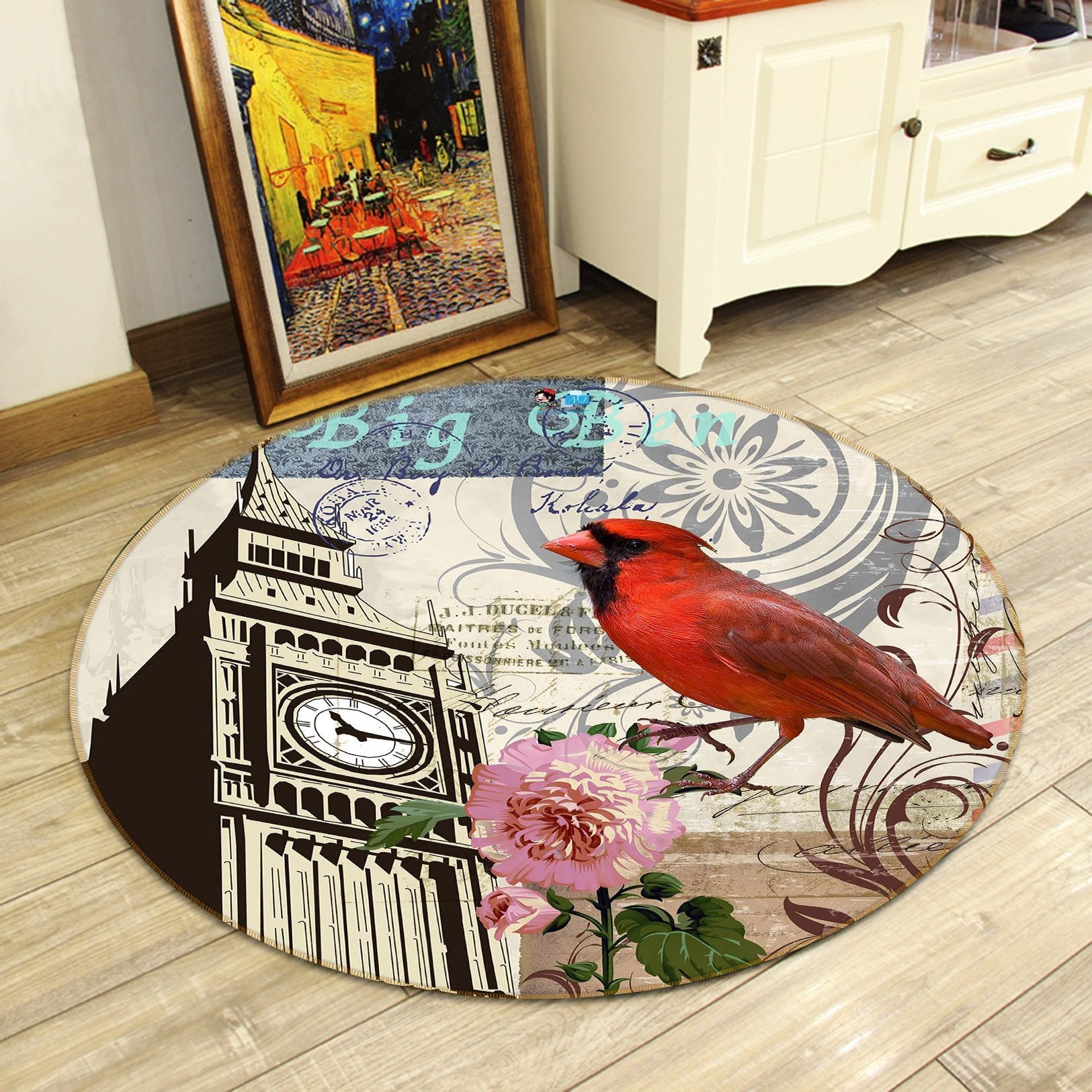 3D Bell Tower Bird 376 Round Non Slip Rug Mat Mat AJ Creativity Home