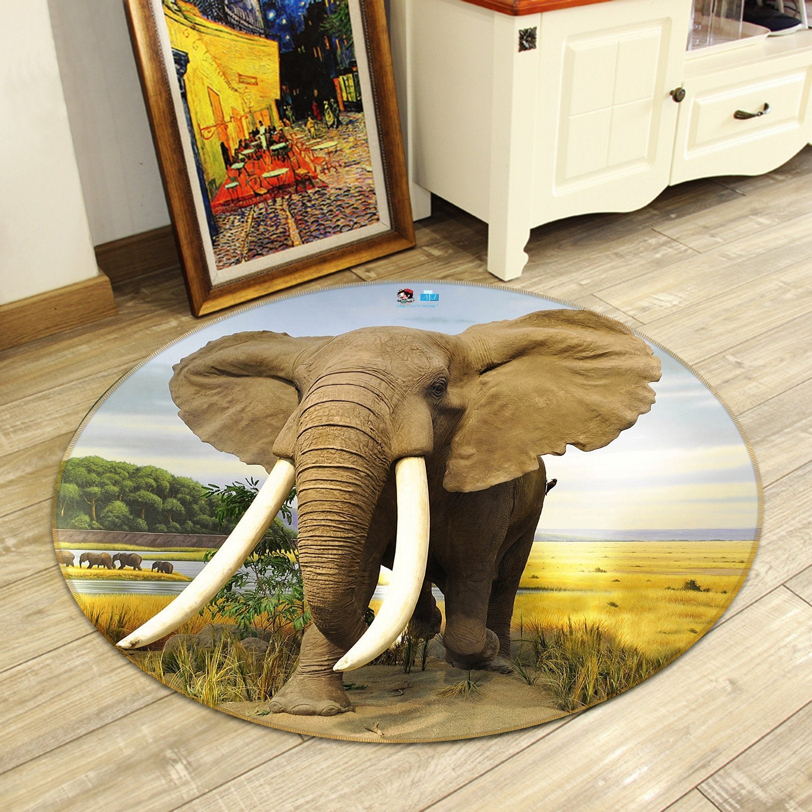 3D Elephant Ivory 008 Round Non Slip Rug Mat Mat AJ Creativity Home