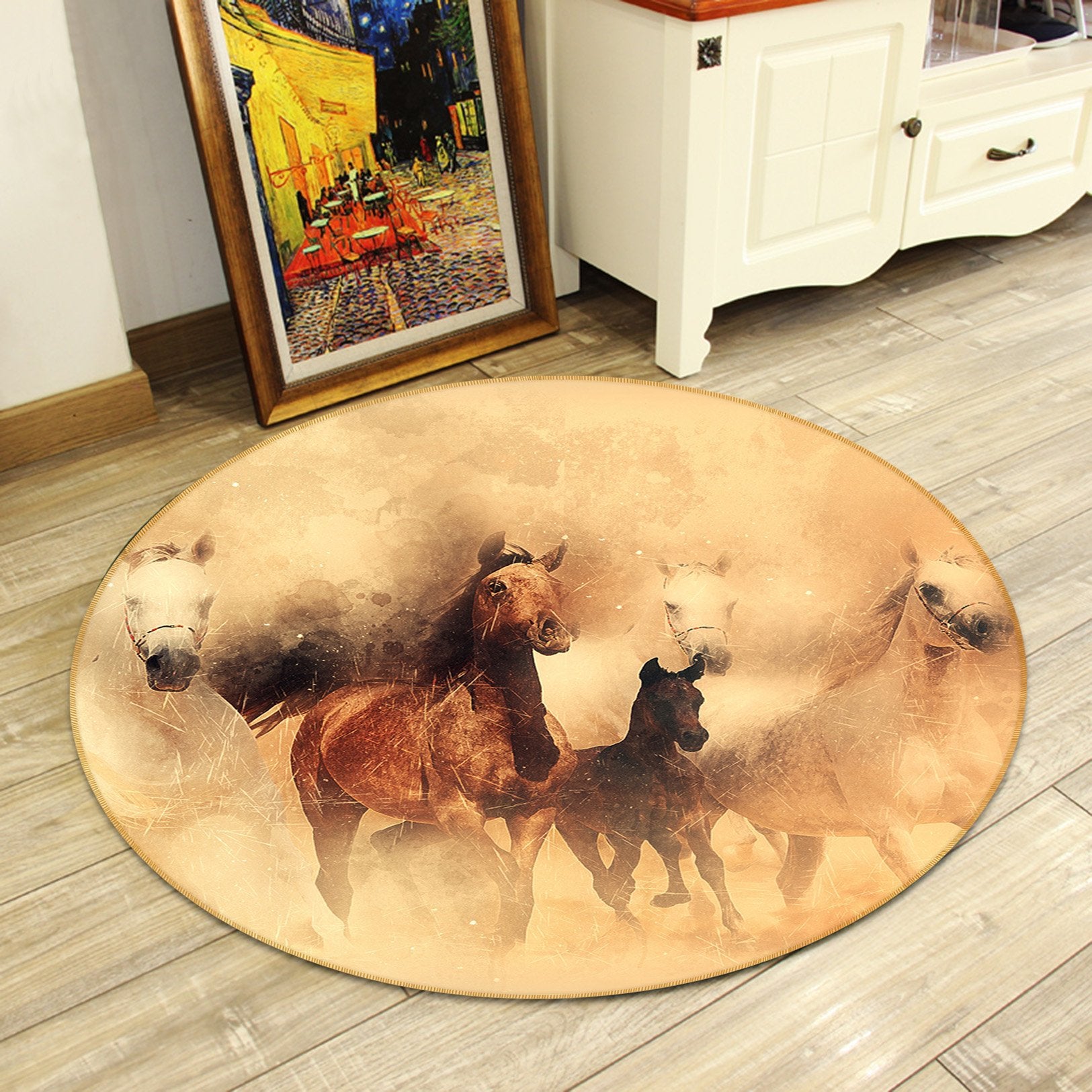 3D Running Horse 065 Animal Round Non Slip Rug Mat Mat AJ Creativity Home
