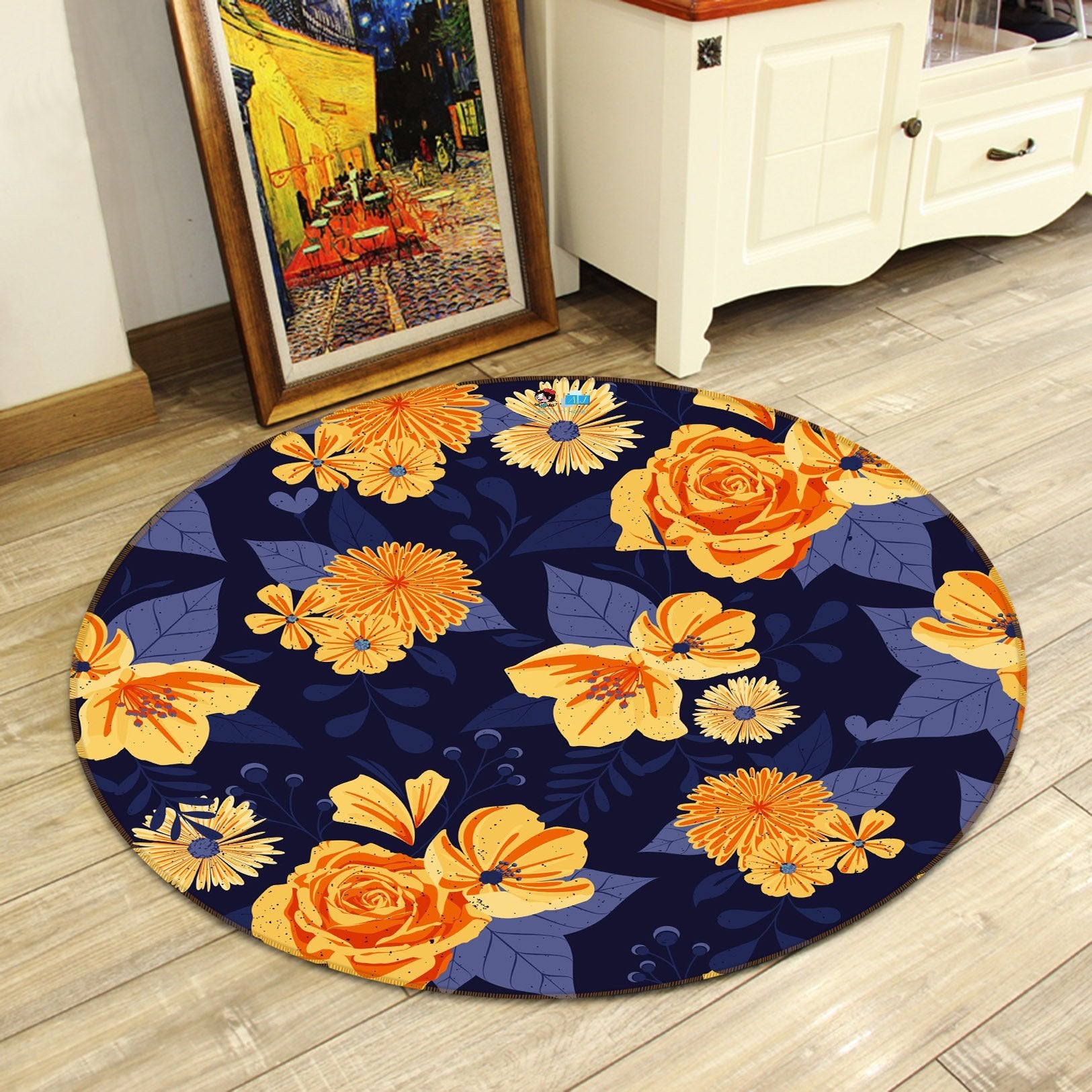 3D Orange Flower Pattern 212 Round Non Slip Rug Mat Mat AJ Creativity Home