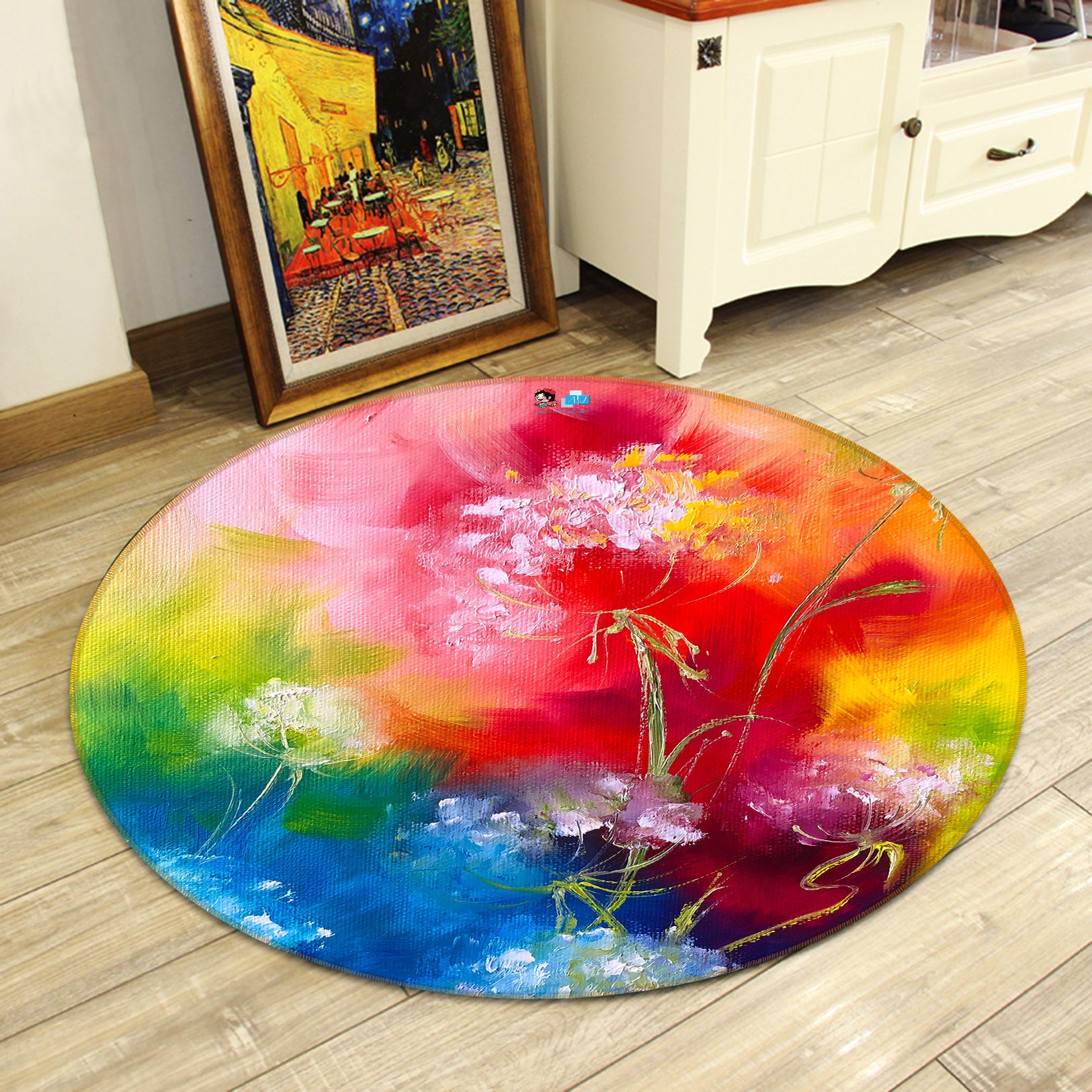3D Bright Red Flower 923 Skromova Marina Rug Round Non Slip Rug Mat