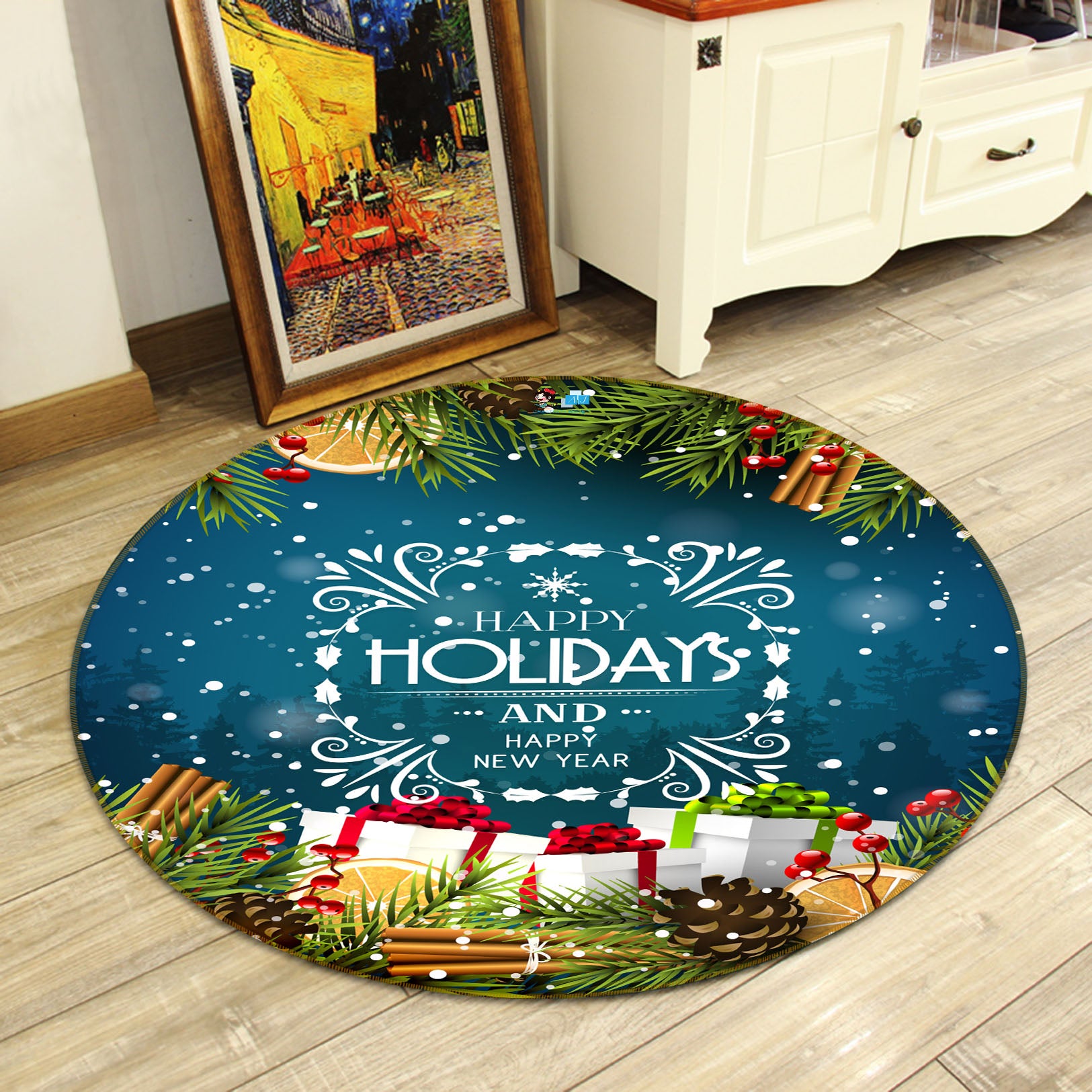 3D Snowflake Gift 56047 Christmas Round Non Slip Rug Mat Xmas