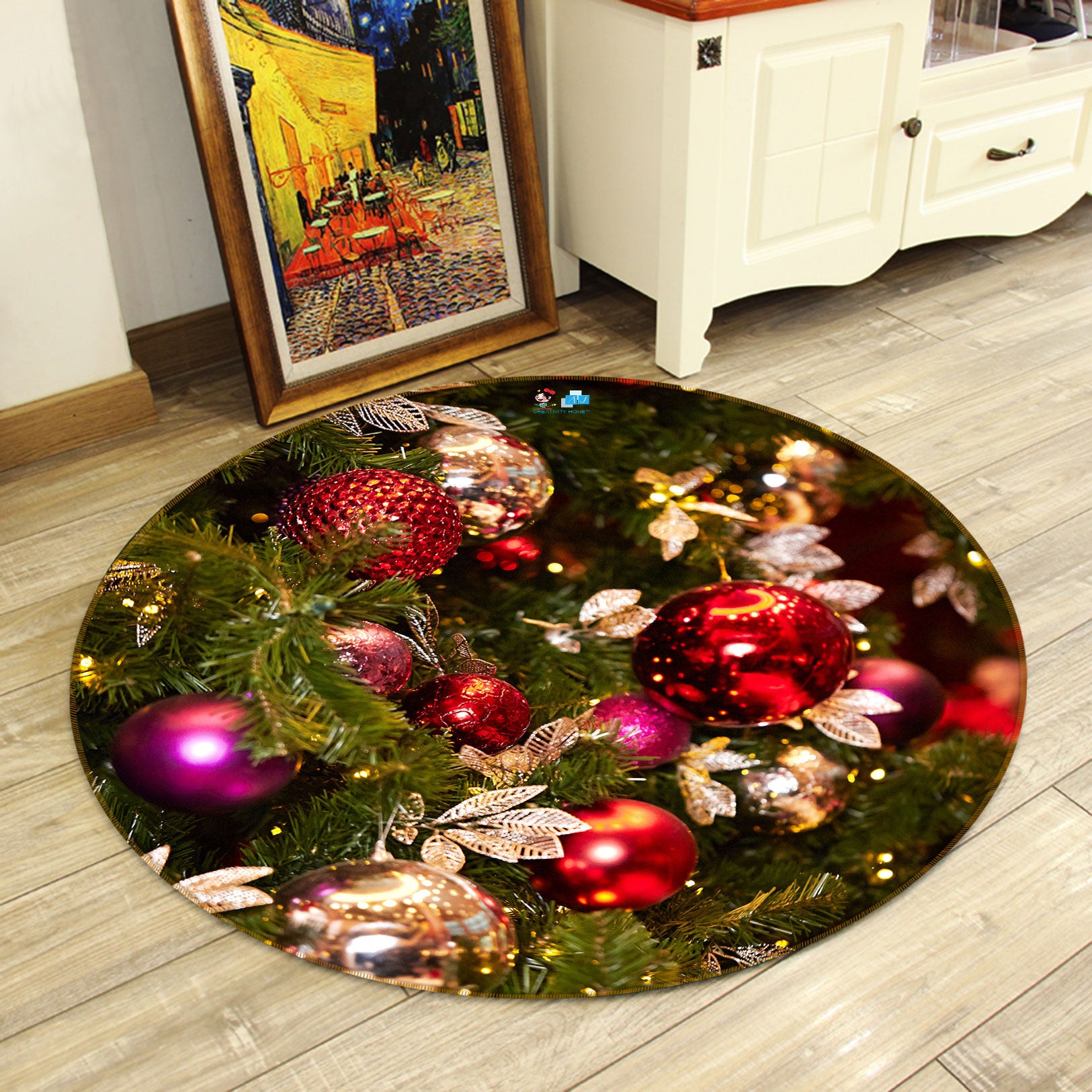 3D Ball Pendant 55222 Christmas Round Non Slip Rug Mat Xmas