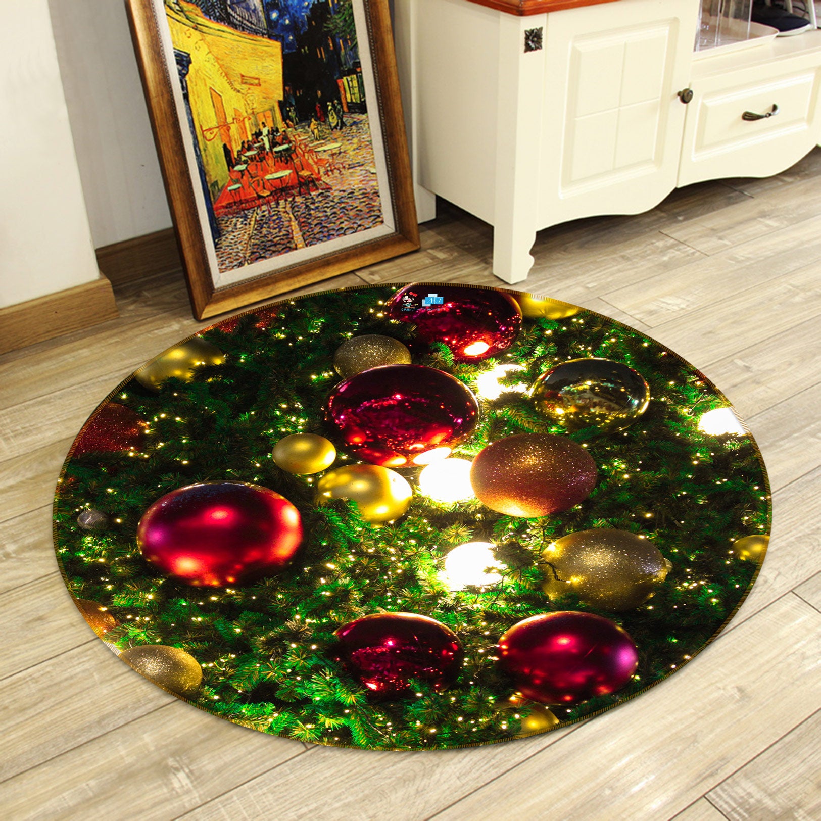 3D Red Ball 55218 Christmas Round Non Slip Rug Mat Xmas