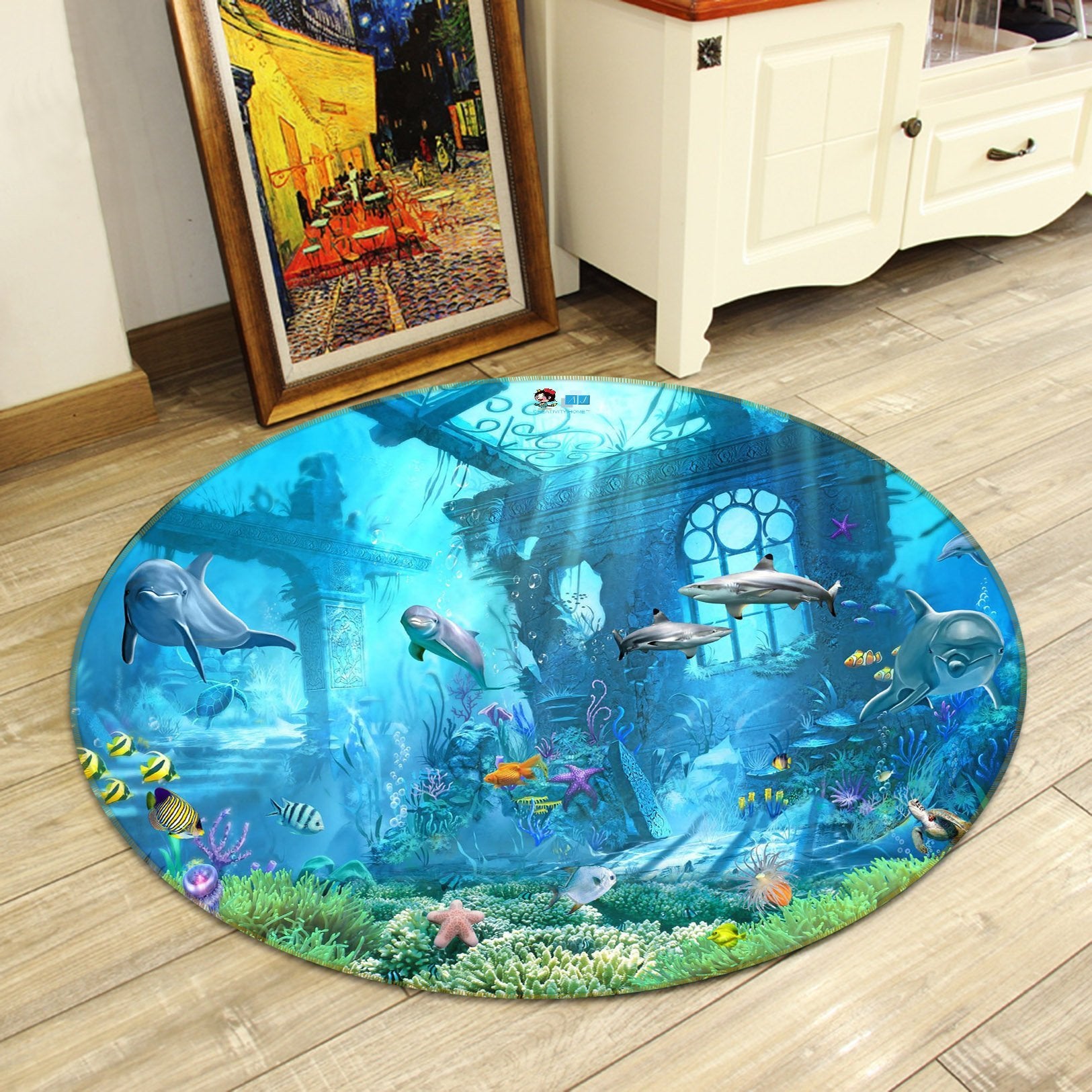 3D Dolphin Shipwreck 033 Round Non Slip Rug Mat Mat AJ Creativity Home