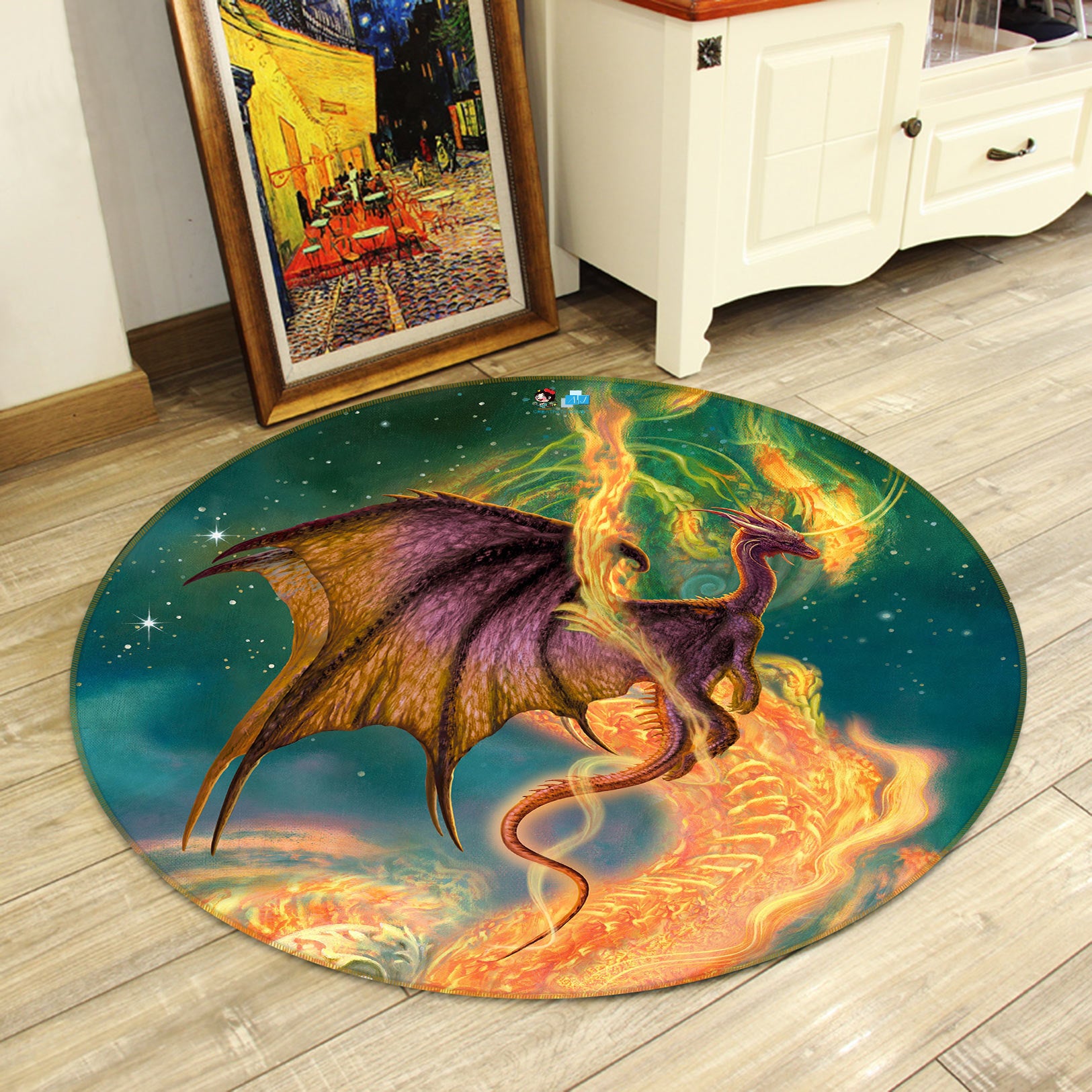 3D Golden Pattern Dragon 6161 Ciruelo Rug Round Non Slip Rug Mat