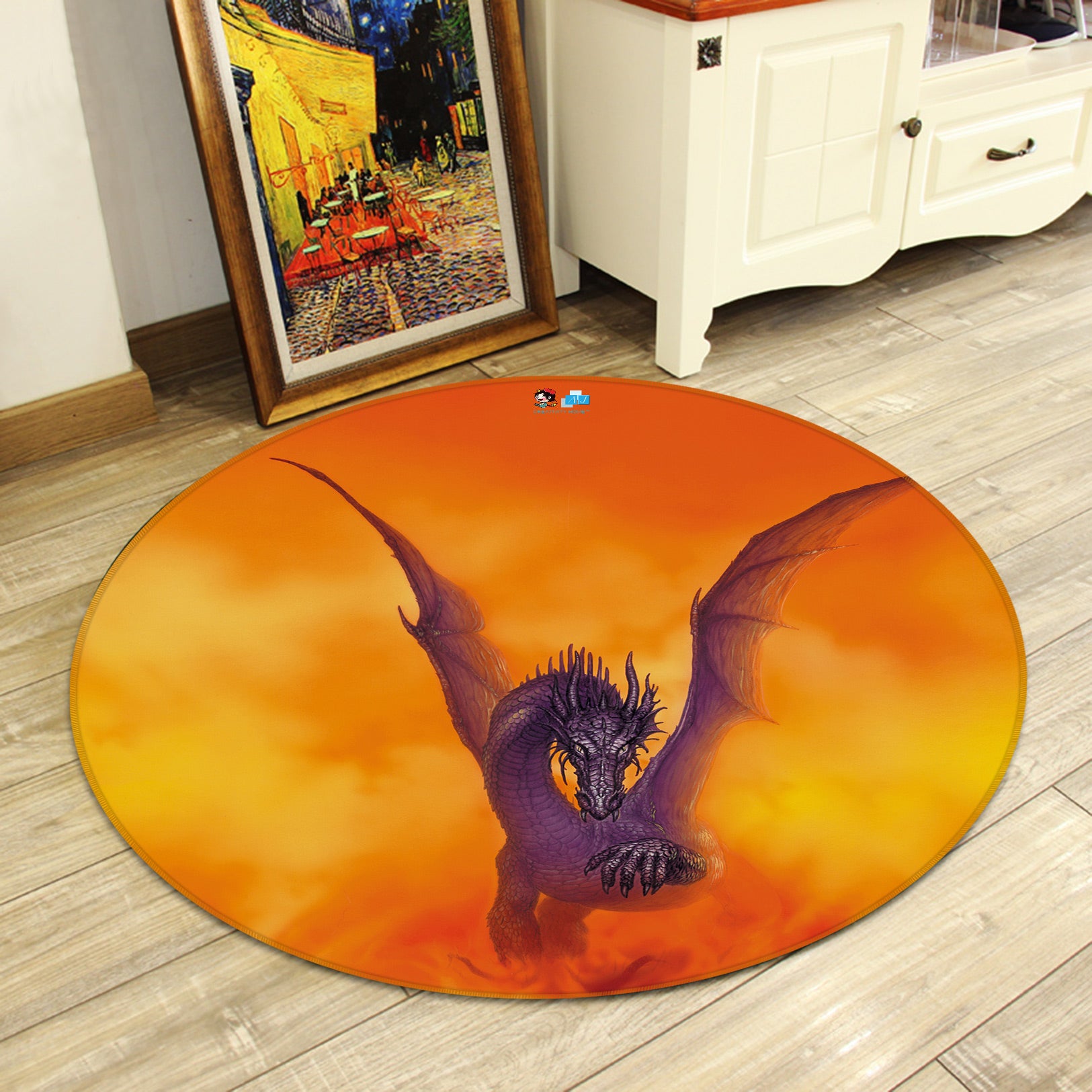3D Orange Cloud Dragon 6063 Ciruelo Rug Round Non Slip Rug Mat