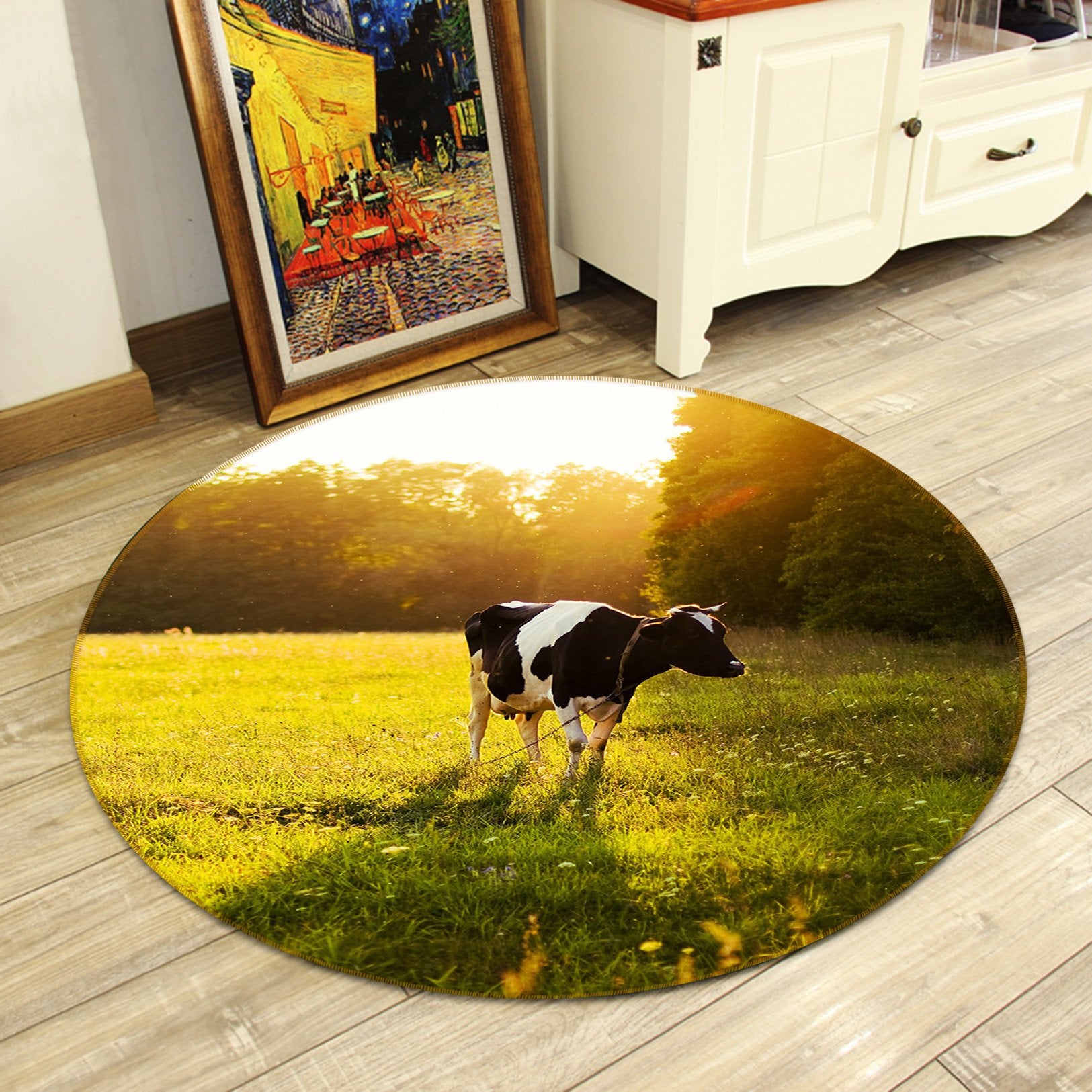 3D Forest Sunshine Cow 080 Animal Round Non Slip Rug Mat Mat AJ Creativity Home