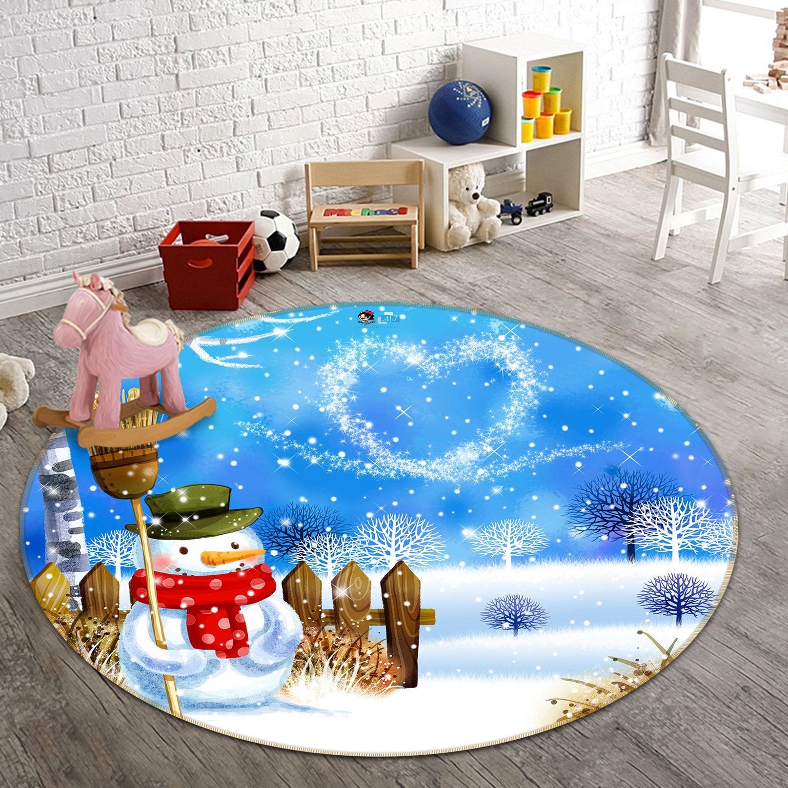 3D Love Snowman 059 Round Non Slip Rug Mat Mat AJ Creativity Home