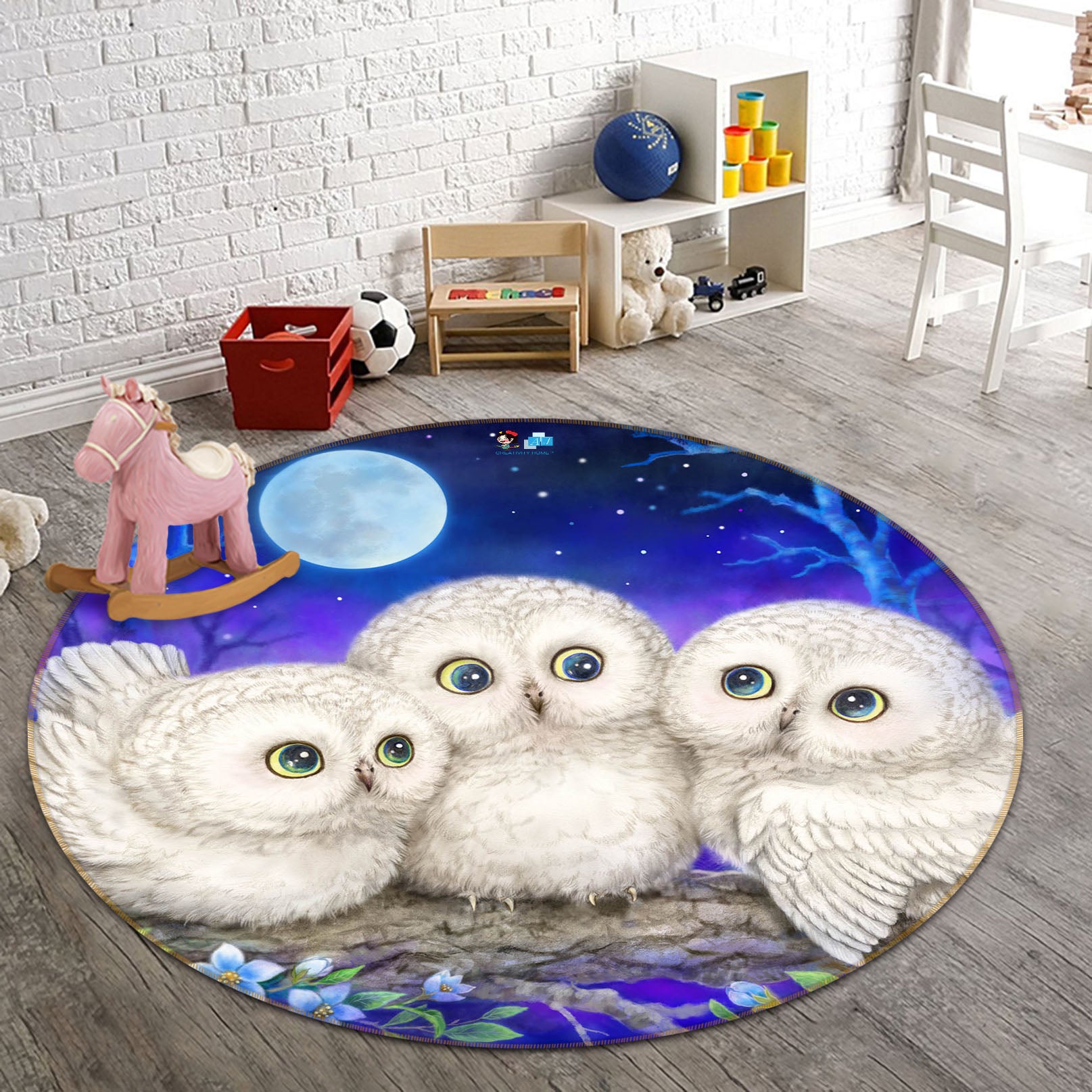 3D Owl Moon 6049 Kayomi Harai Rug Round Non Slip Rug Mat