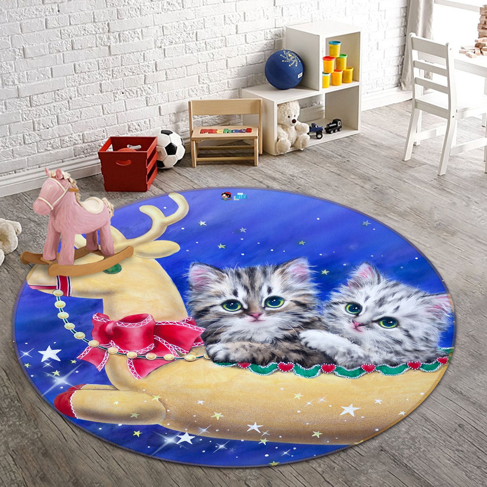 3D Trojan Cat 6056 Kayomi Harai Rug Round Non Slip Rug Mat