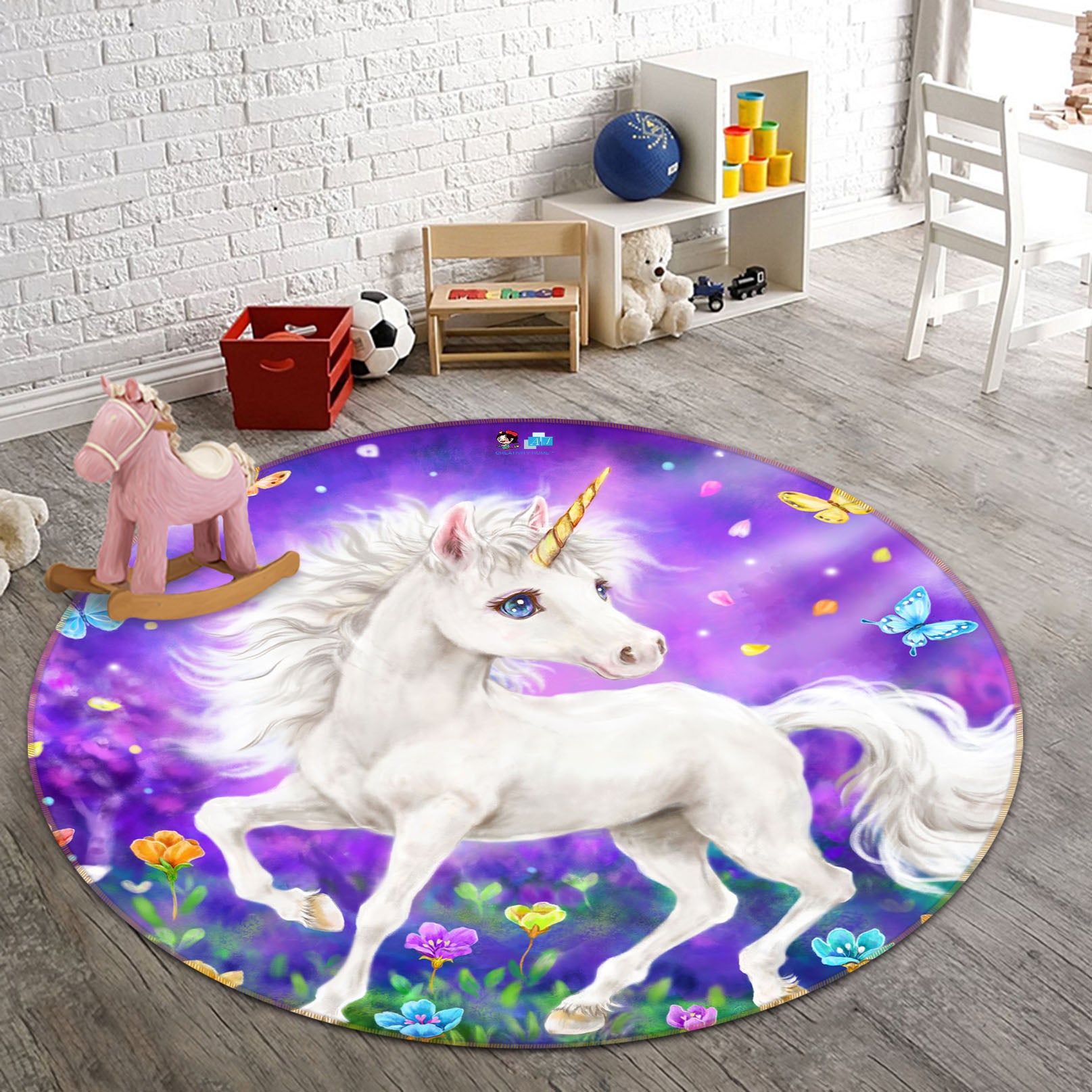 3D Unicorn Butterfly 6016 Kayomi Harai Rug Round Non Slip Rug Mat