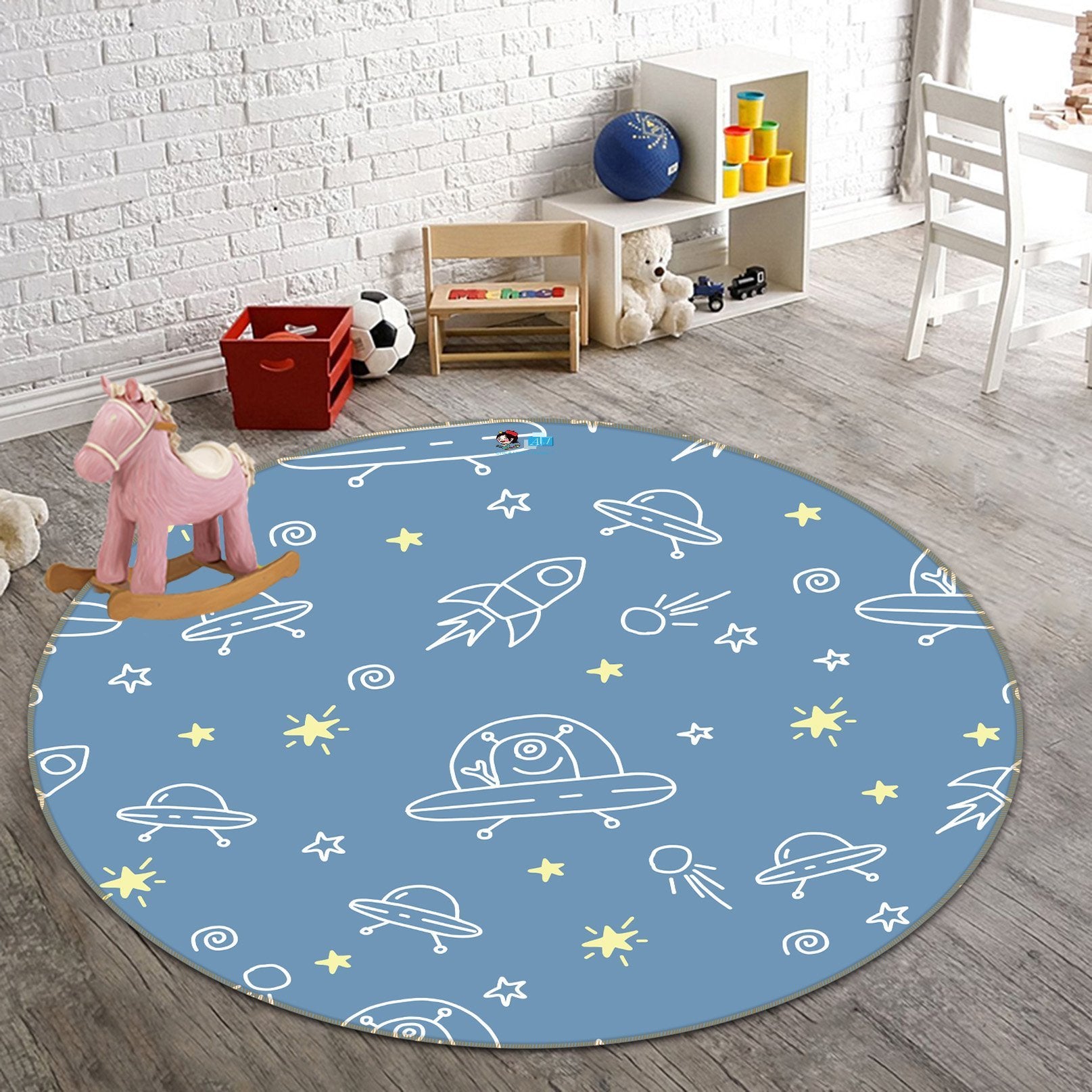 3D Graffiti Rocket 290 Round Non Slip Rug Mat Mat AJ Creativity Home