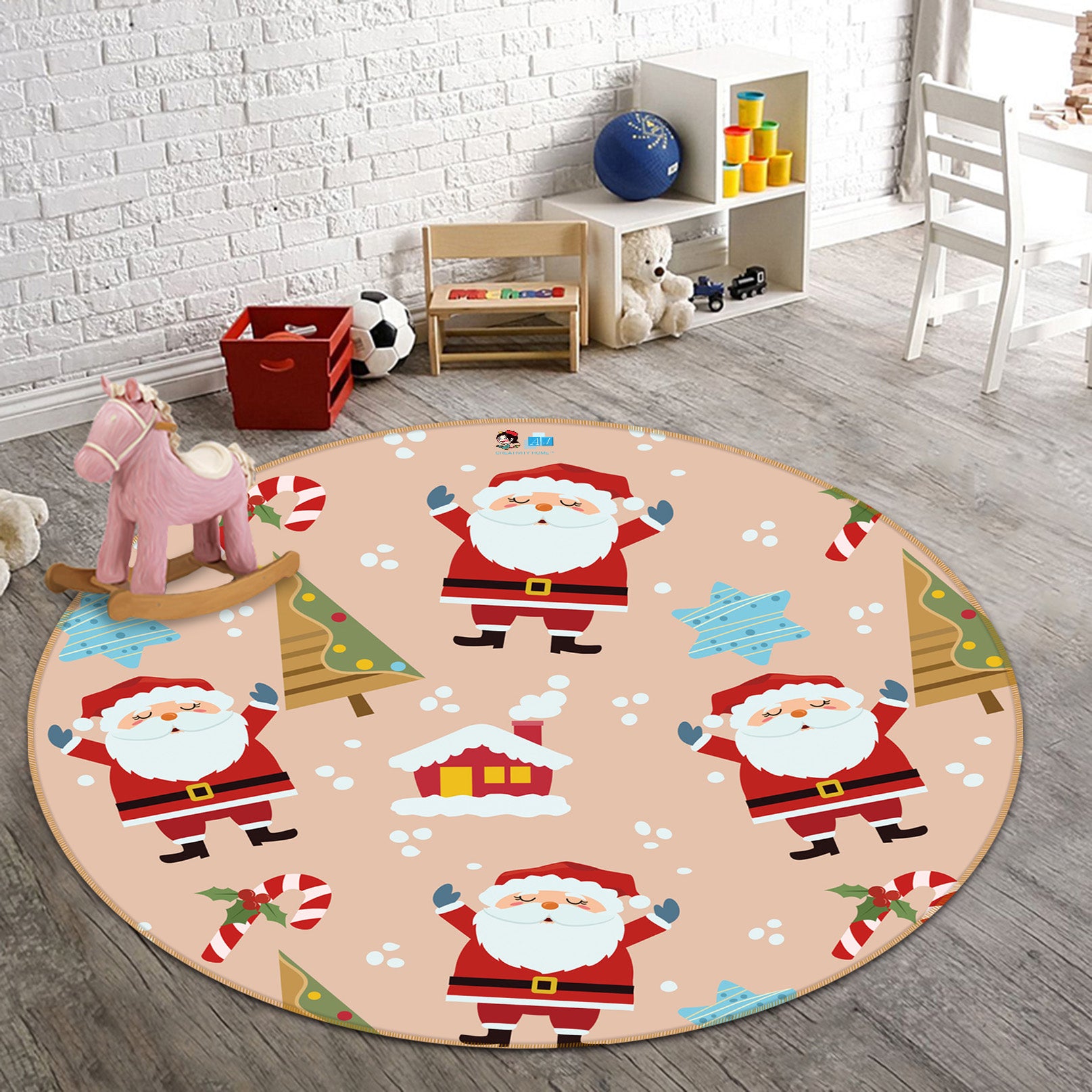 3D Little Santa 56080 Christmas Round Non Slip Rug Mat Xmas