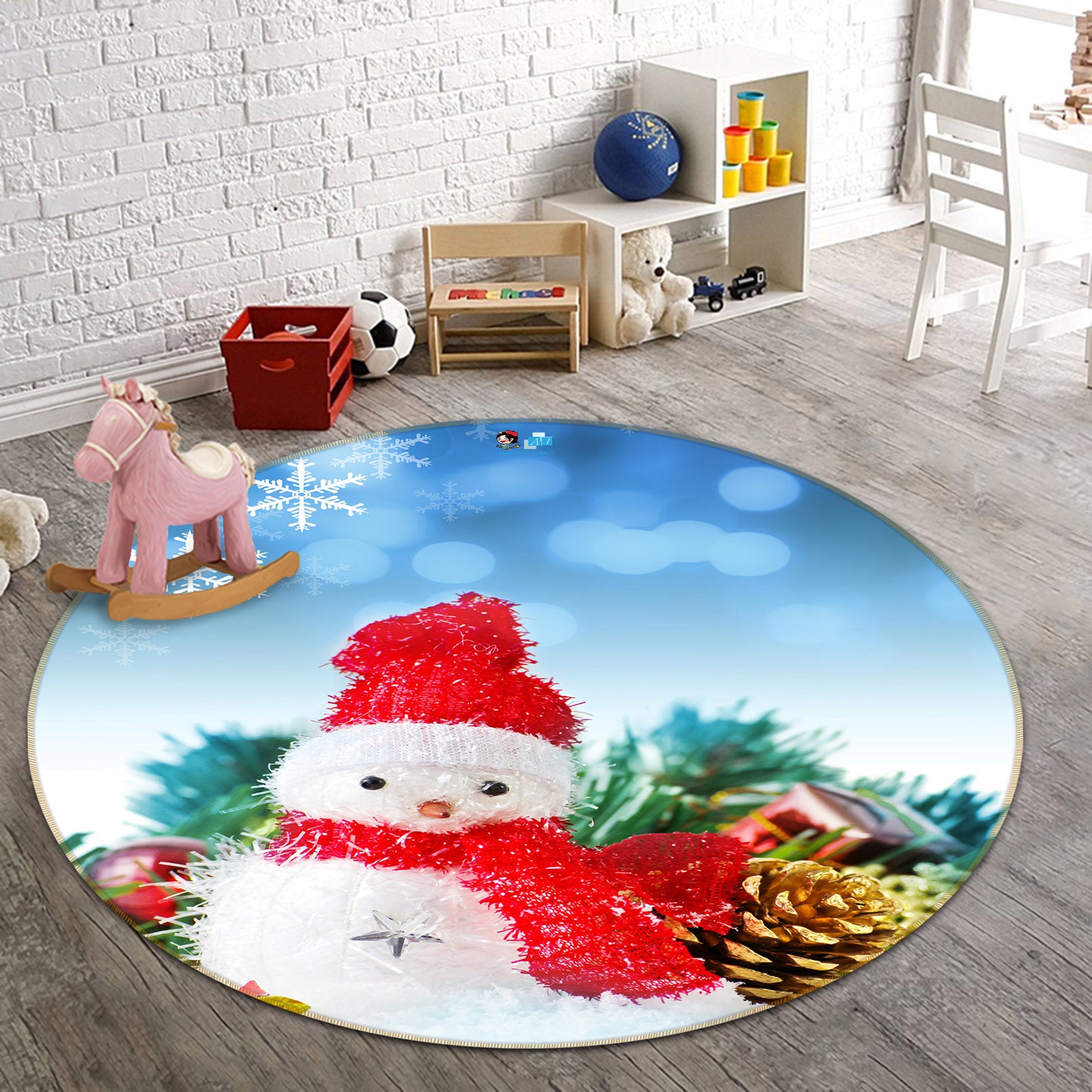3D Snowman Doll 56017 Christmas Round Non Slip Rug Mat Xmas