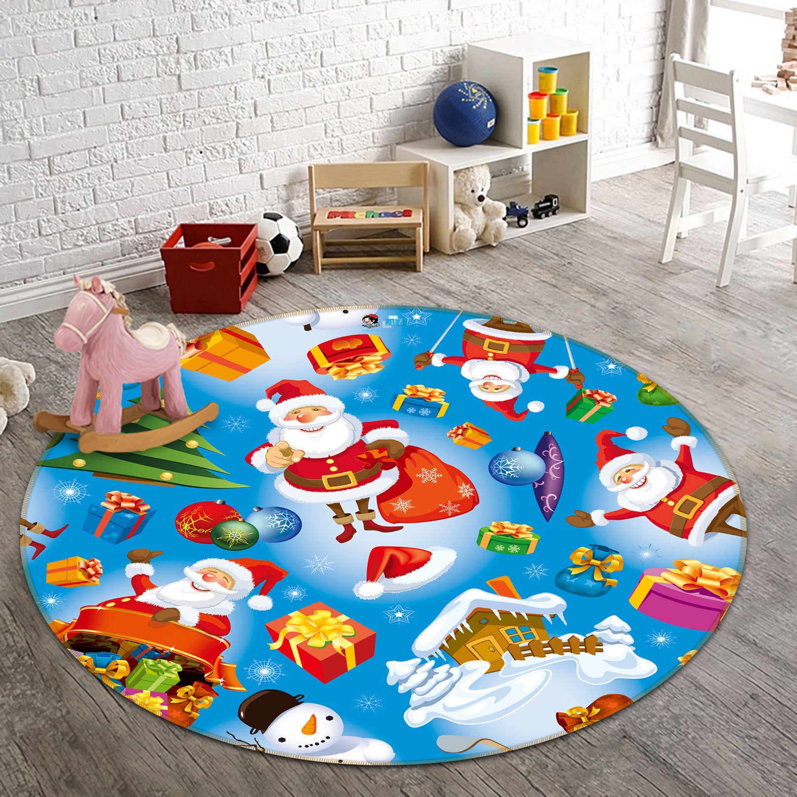 3D Santa Claus Pattern 56022 Christmas Round Non Slip Rug Mat Xmas
