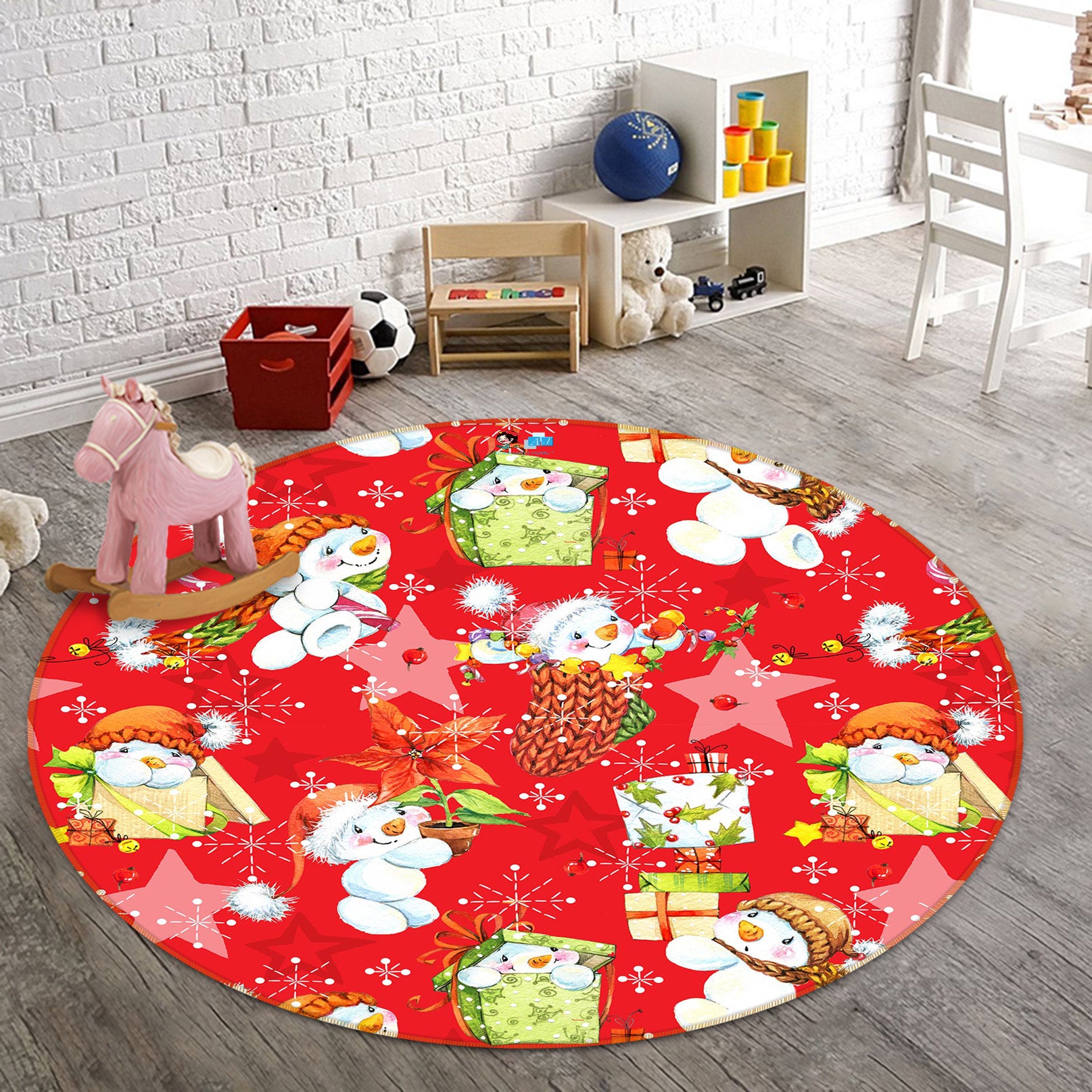 3D Snowman Pattern 55188 Christmas Round Non Slip Rug Mat Xmas