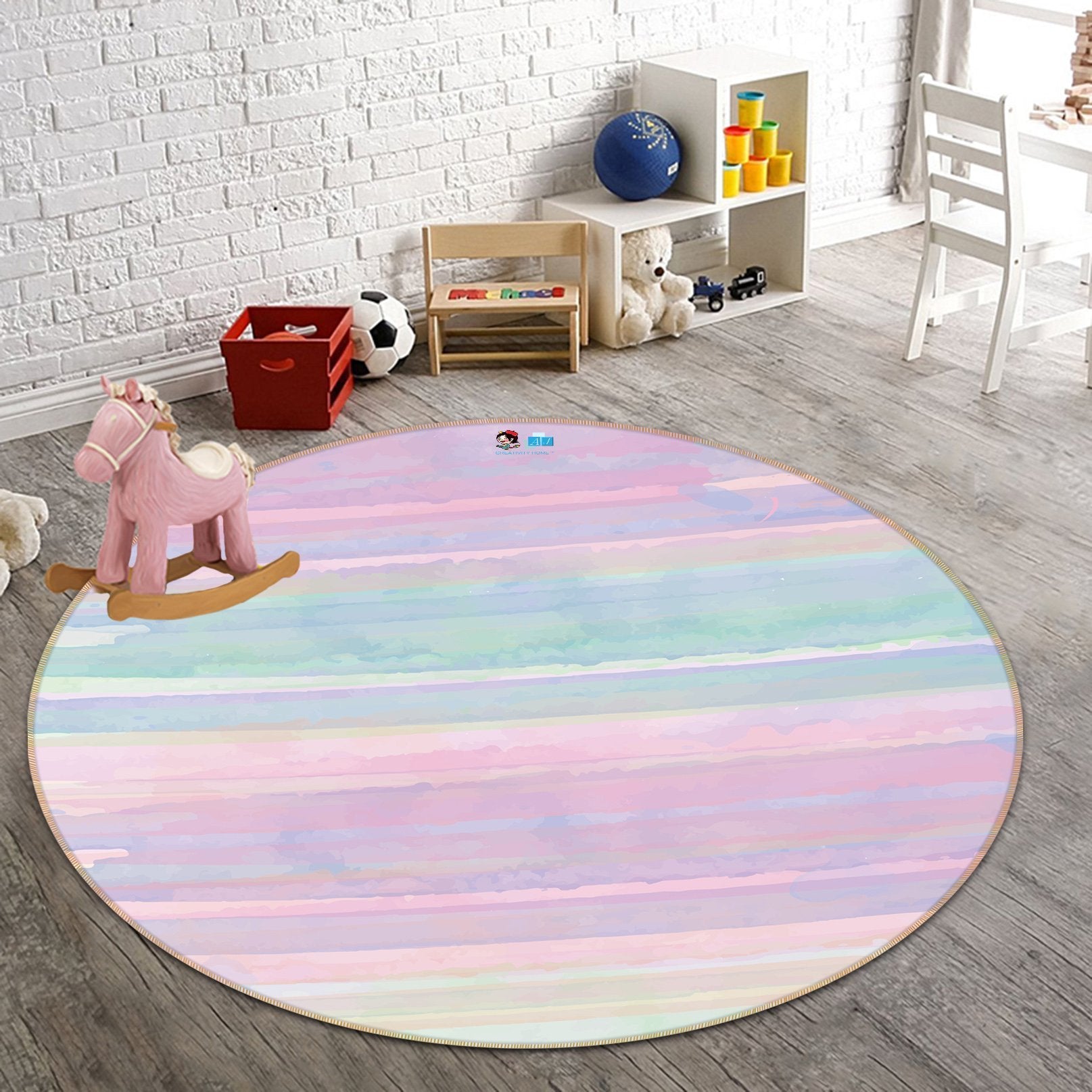 3D Gradient Bar 192 Round Non Slip Rug Mat Mat AJ Creativity Home