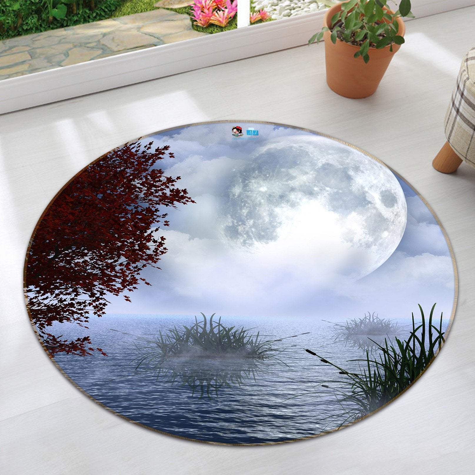 3D Moon Lake 371 Round Non Slip Rug Mat Mat AJ Creativity Home