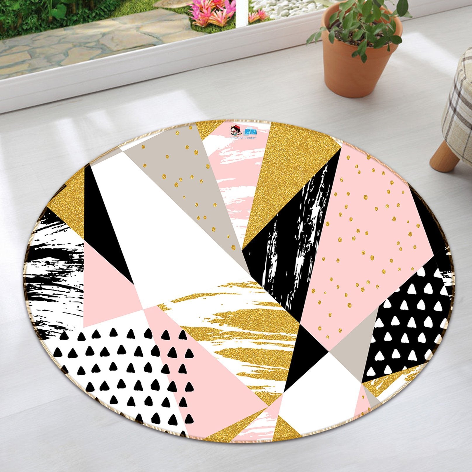 3D Powder White Triangle 101 Round Non Slip Rug Mat Mat AJ Creativity Home