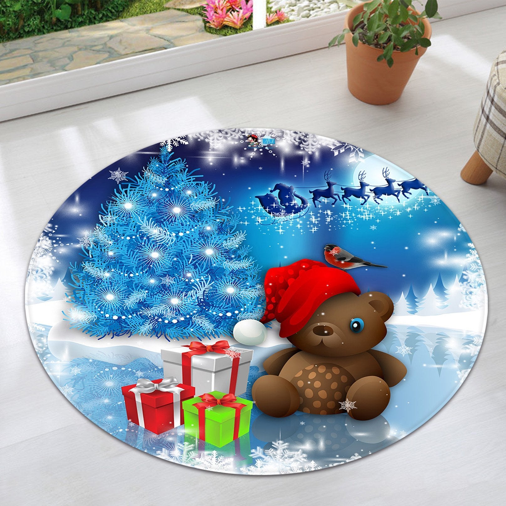 3D Bear Doll Gift Box 105 Round Non Slip Rug Mat Mat AJ Creativity Home