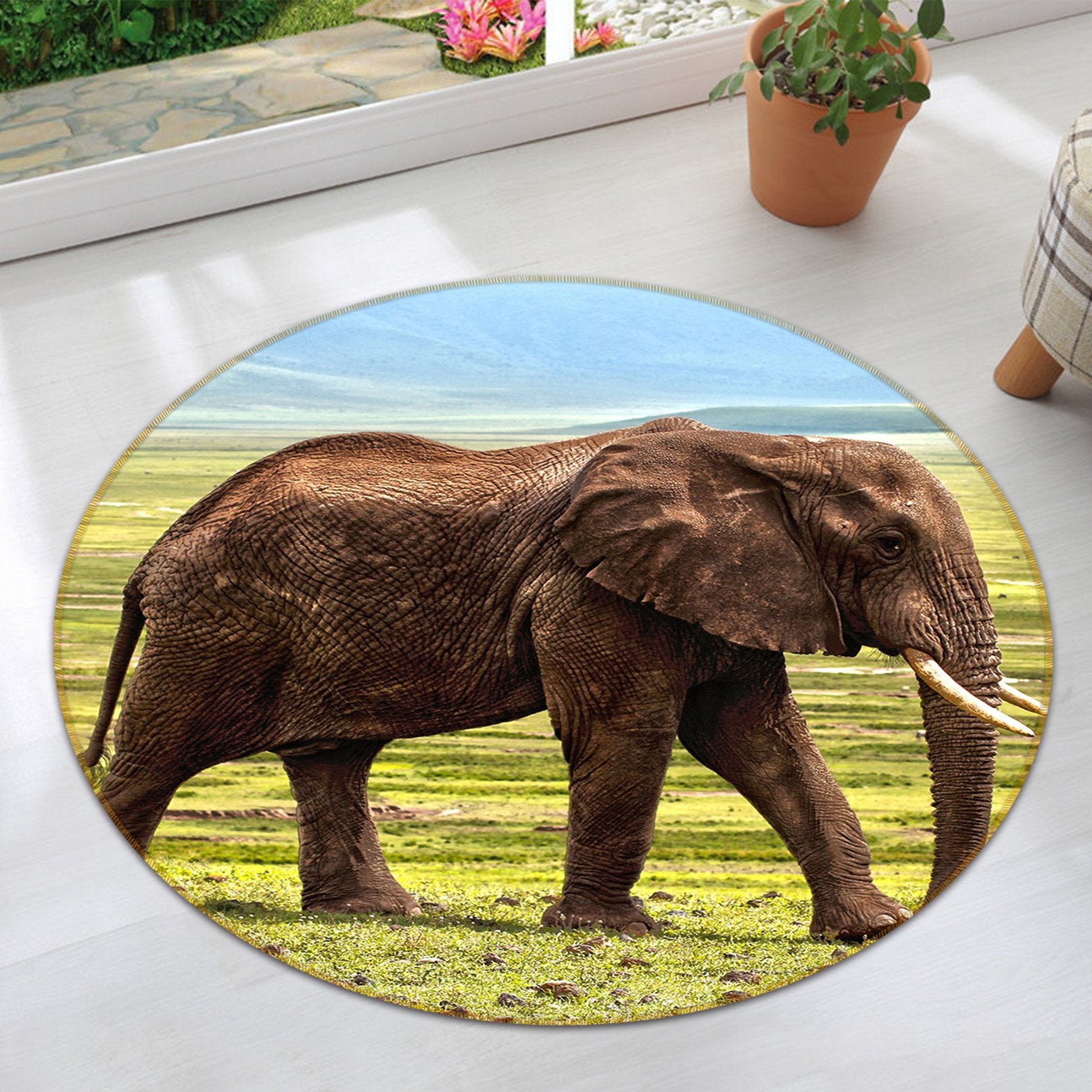 3D Steppe Elephant 034 Animal Round Non Slip Rug Mat Mat AJ Creativity Home