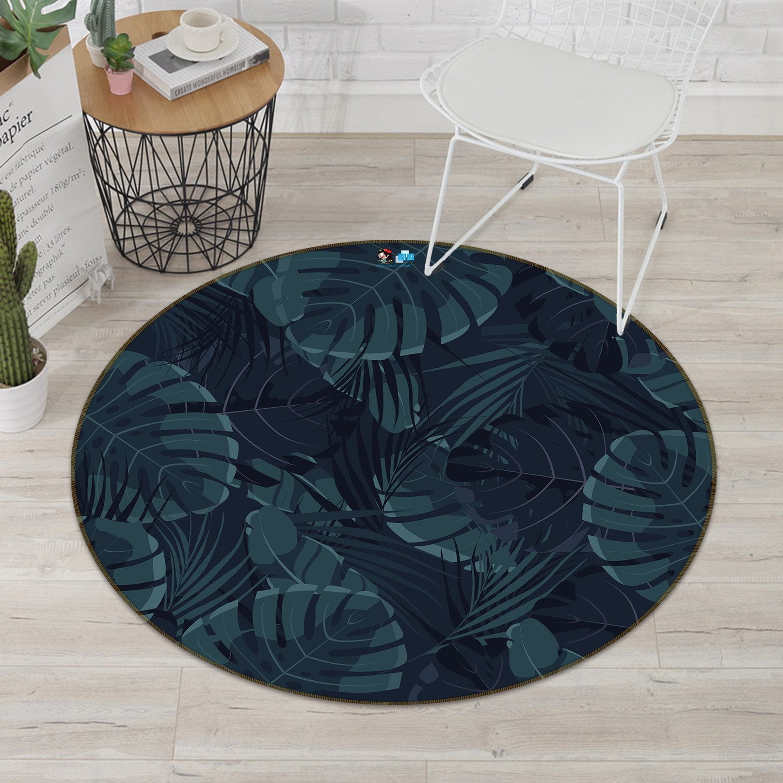 3D Black Leaves 190 Round Non Slip Rug Mat Mat AJ Creativity Home