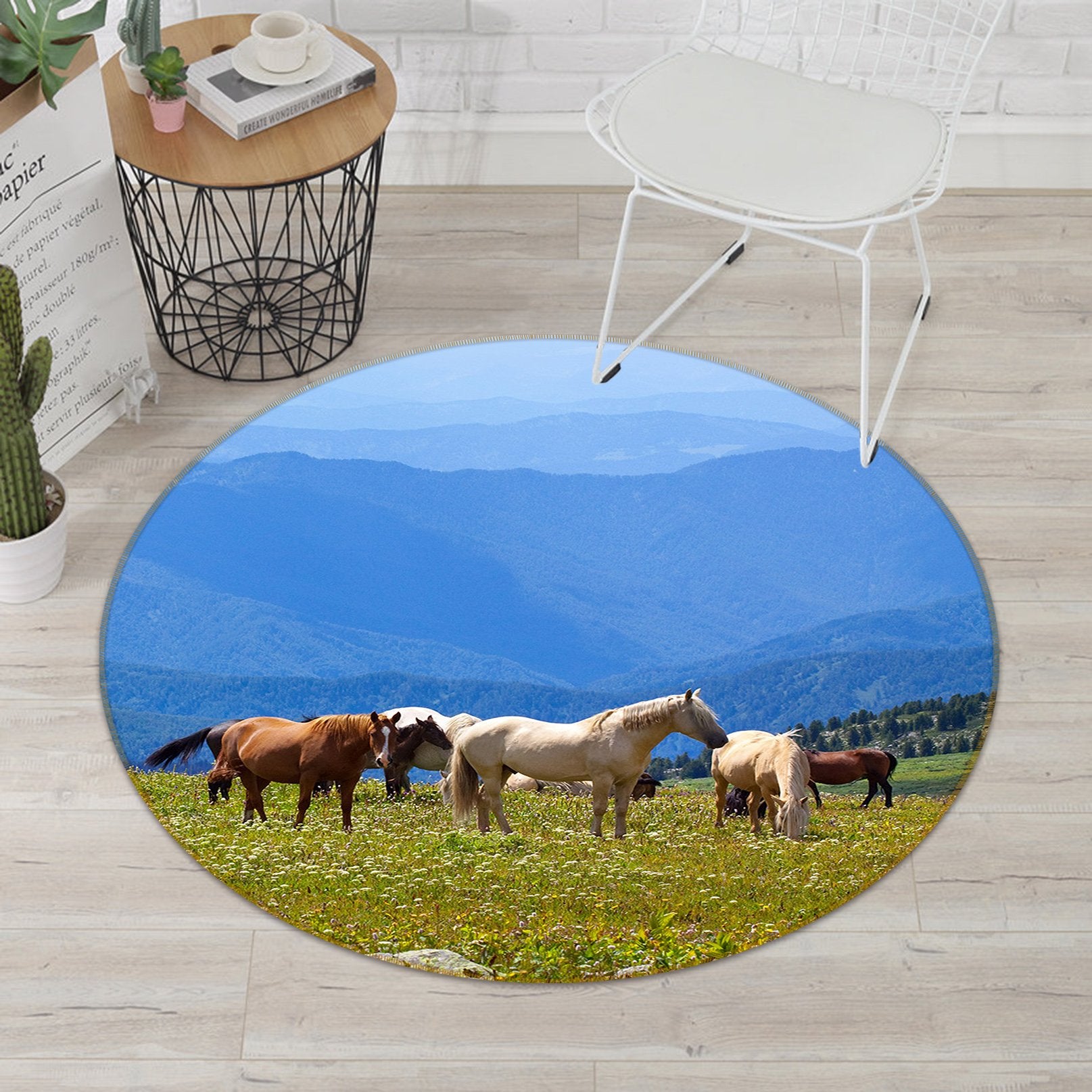 3D Horse Grazing 045 Animal Round Non Slip Rug Mat Mat AJ Creativity Home