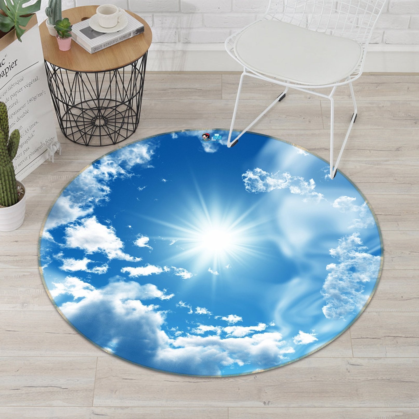 3D Shining Sun White Clouds 10 Round Non Slip Rug Mat Mat AJ Creativity Home
