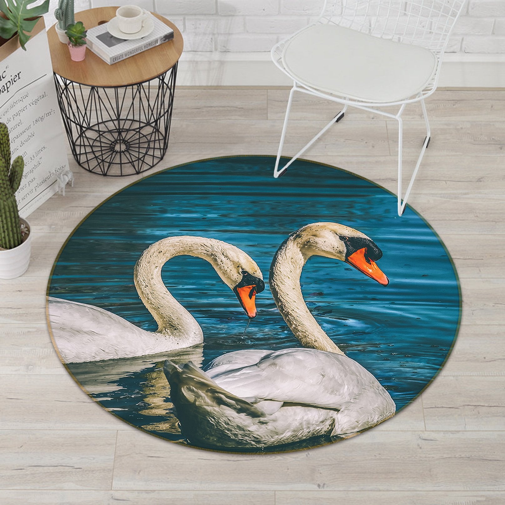 3D Swan Lake 097 Animal Round Non Slip Rug Mat Mat AJ Creativity Home