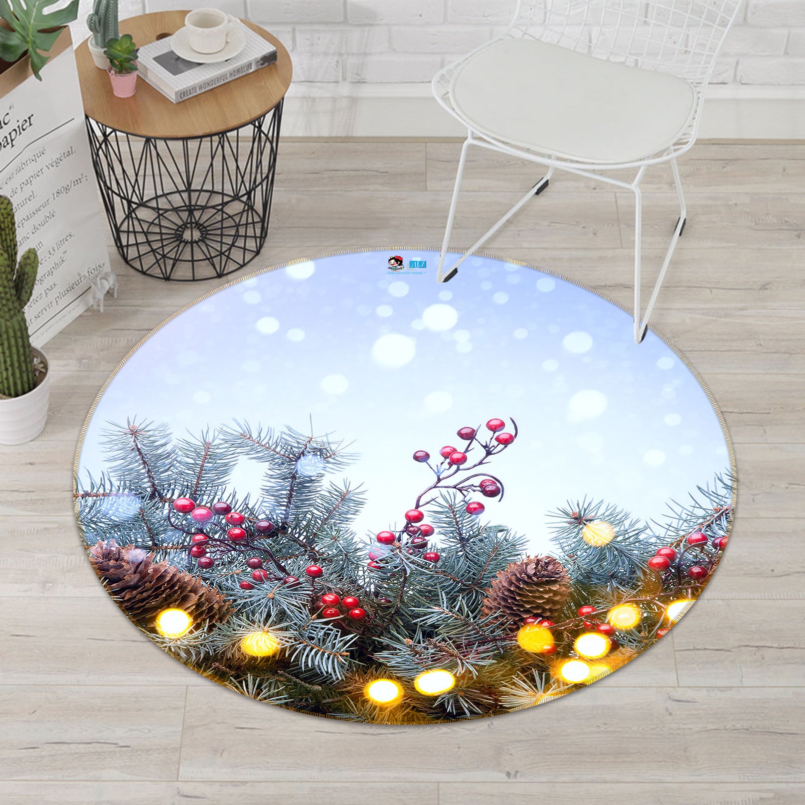 3D Branches 56024 Christmas Round Non Slip Rug Mat Xmas