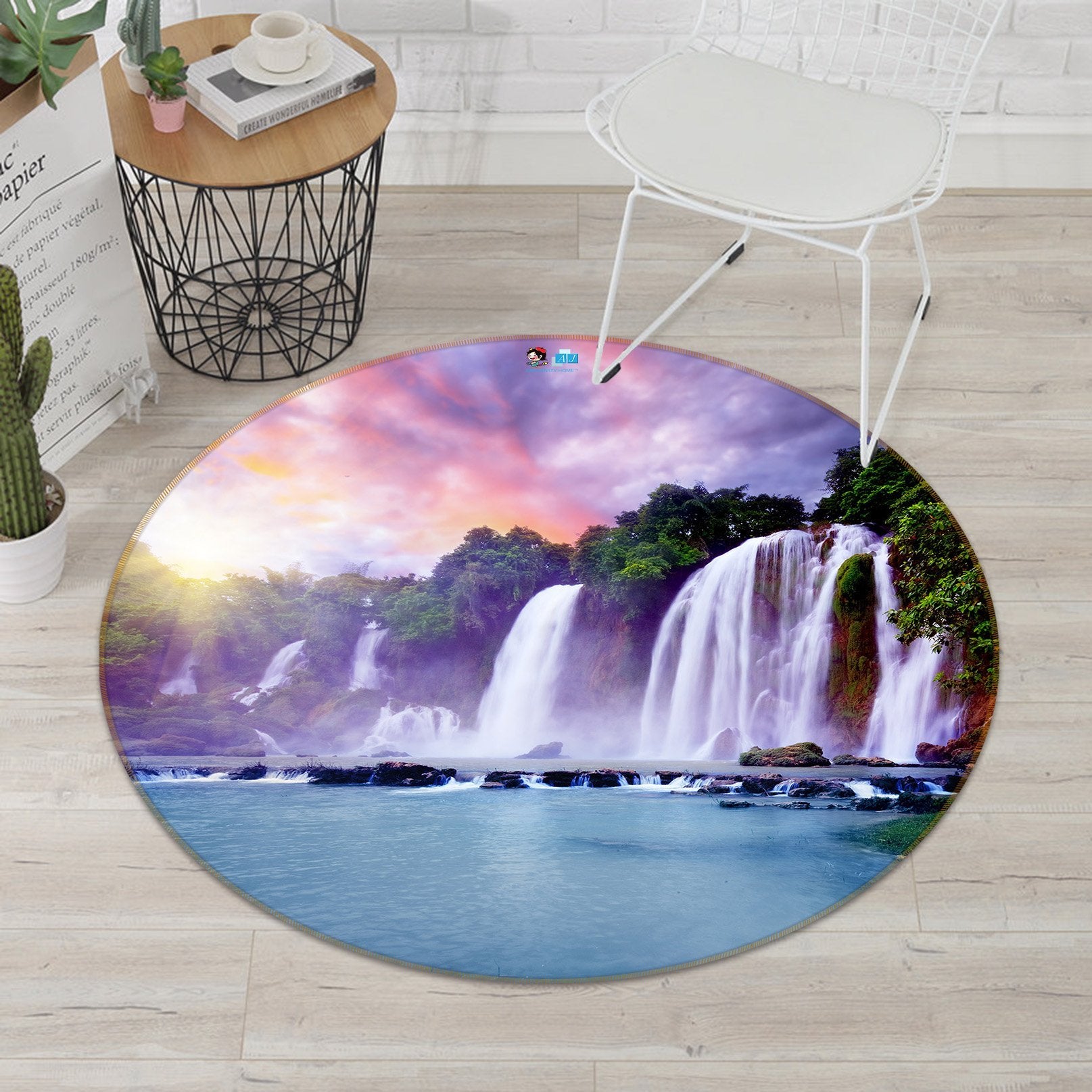 3D Powder Waterfall 345 Round Non Slip Rug Mat Mat AJ Creativity Home
