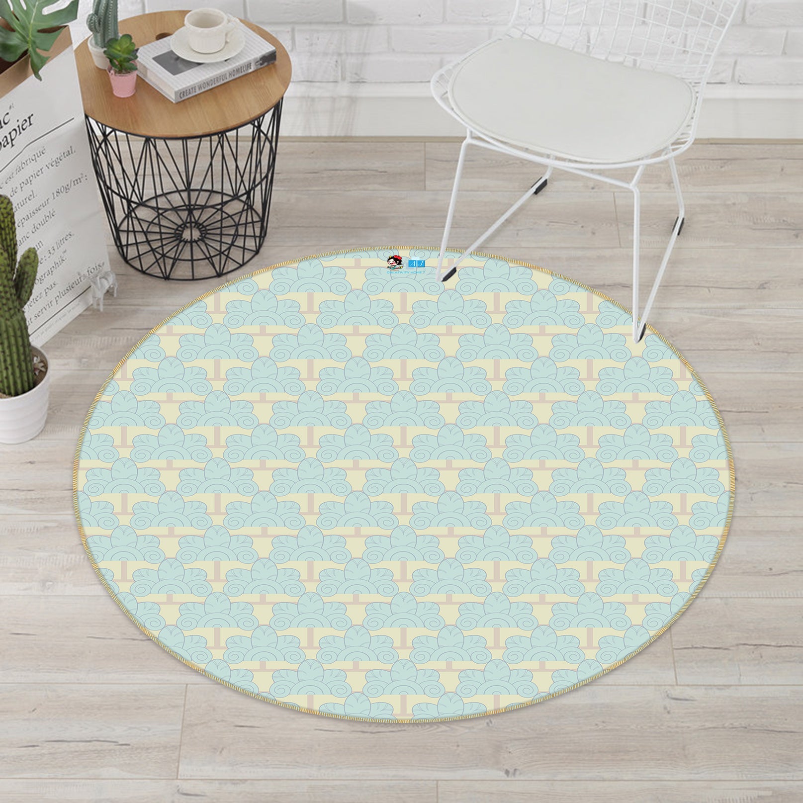 3D Yellow Pattern 98106 Kasumi Loffler Rug Round Non Slip Rug Mat