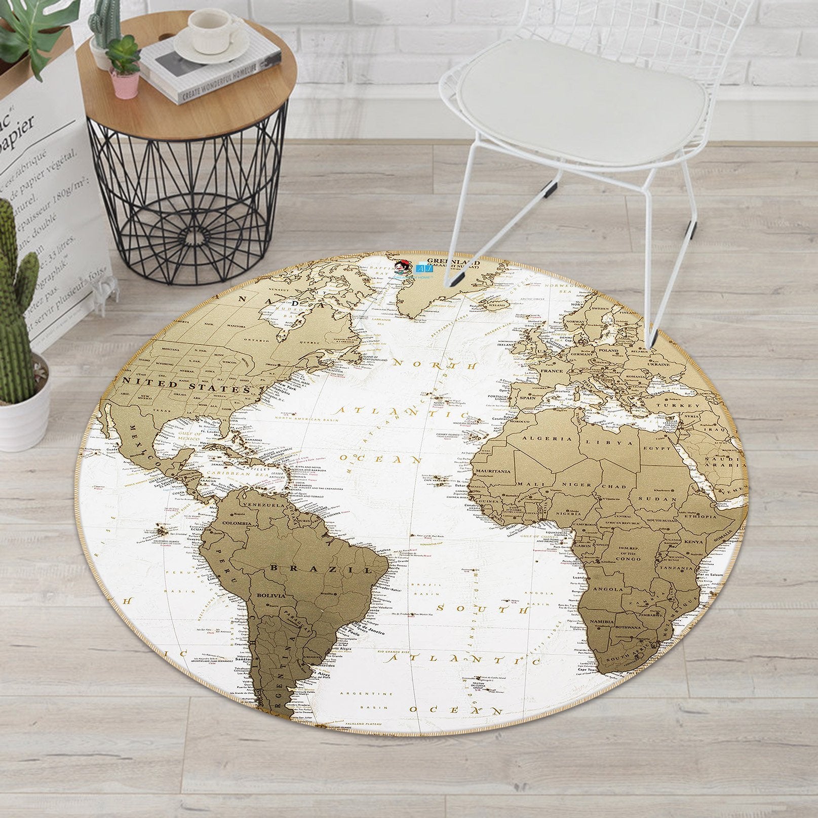 3D Gray Map 168 Round Non Slip Rug Mat Mat AJ Creativity Home