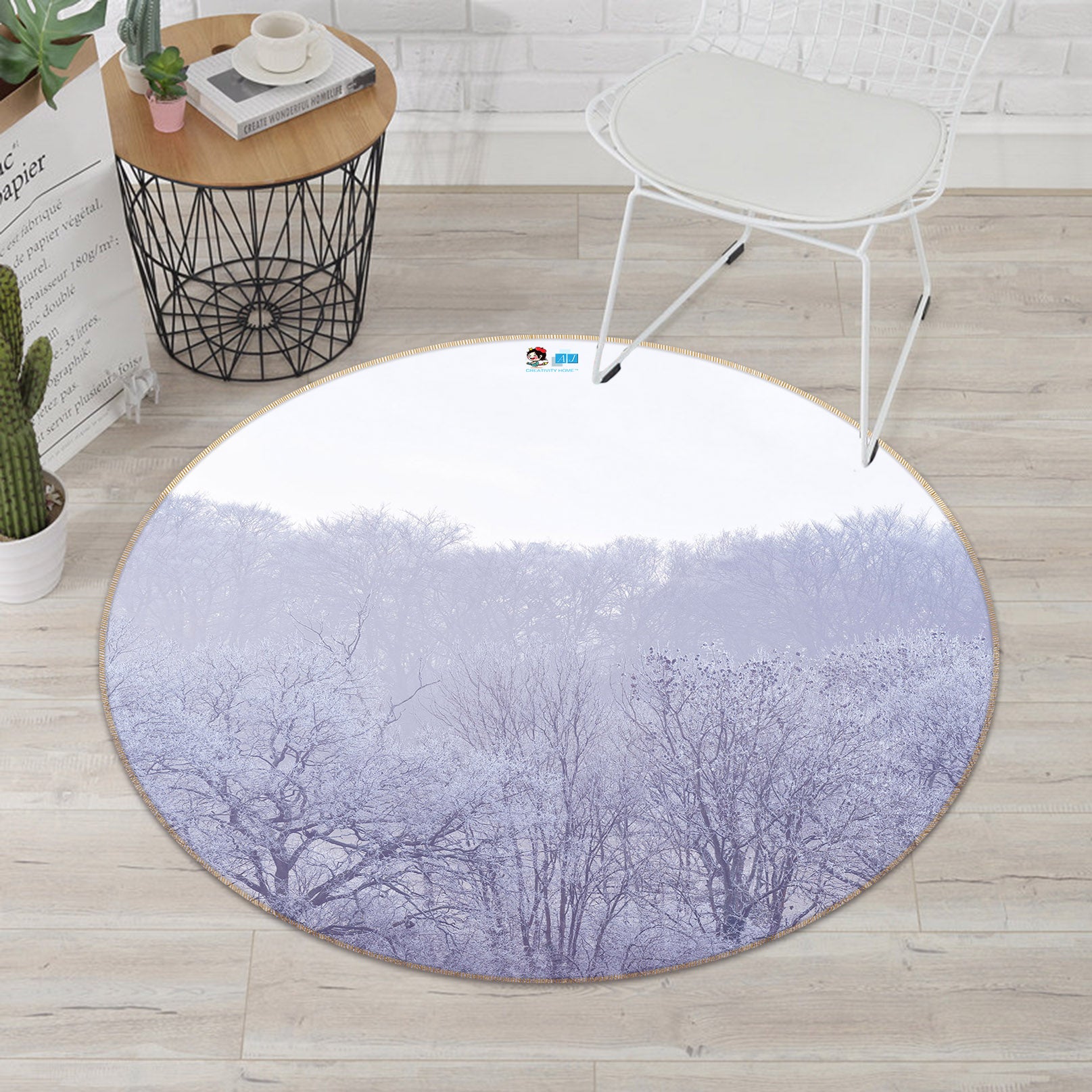 3D Fog Tree 7379 Assaf Frank Rug Round Non Slip Rug Mat