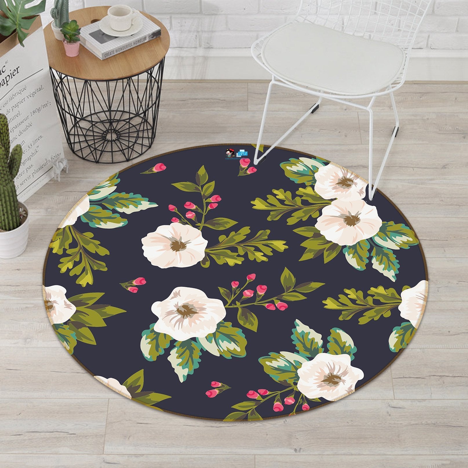 3D Flower Green Leaf 199 Round Non Slip Rug Mat Mat AJ Creativity Home