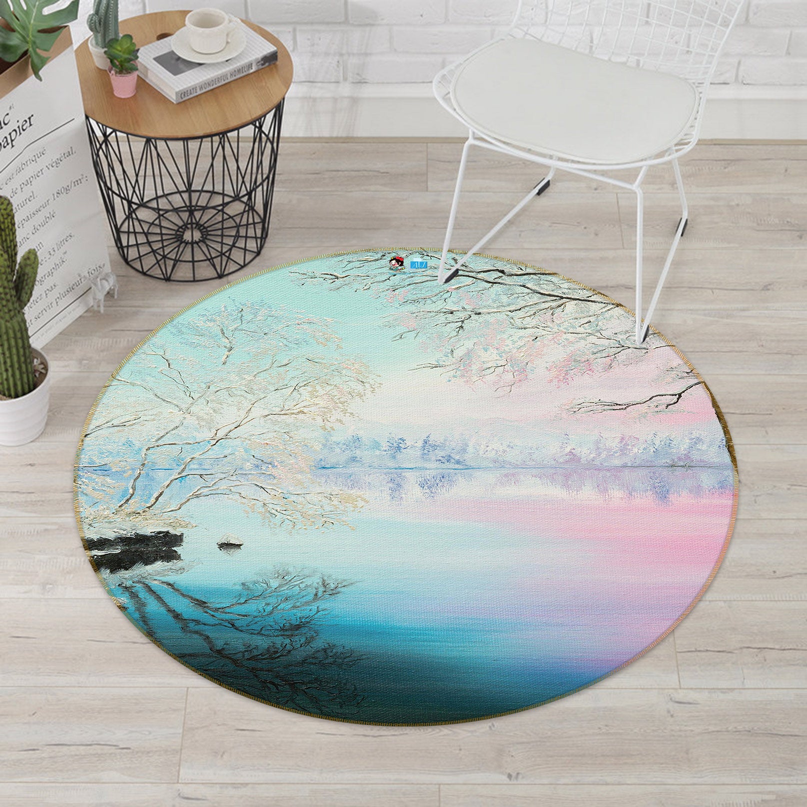 3D Snow Tree Ice Lake 18151 Marina Zotova Rug Round Non Slip Rug Mat