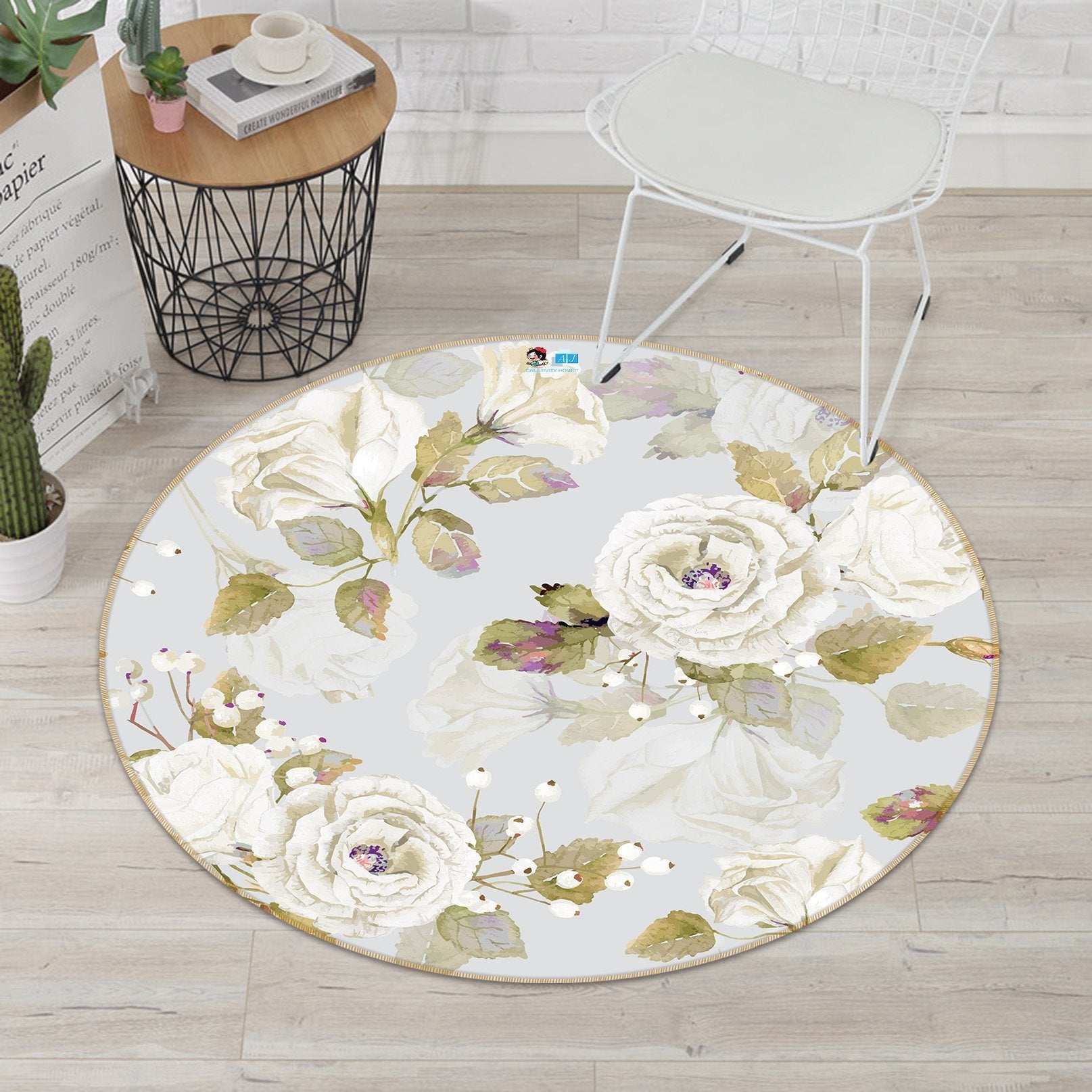 3D White Flower 262 Round Non Slip Rug Mat Mat AJ Creativity Home