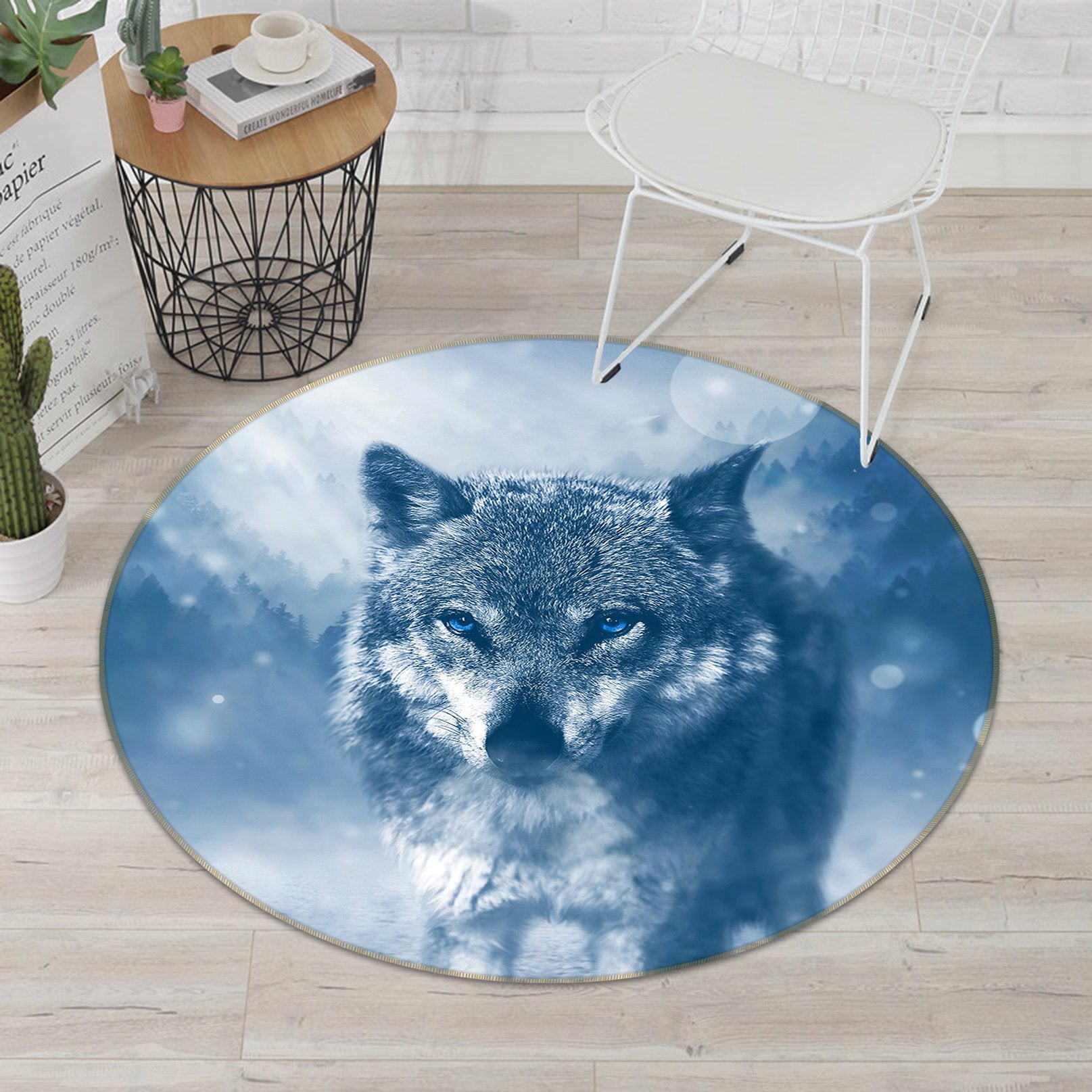 3D Wolf 110 Animal Round Non Slip Rug Mat Mat AJ Creativity Home