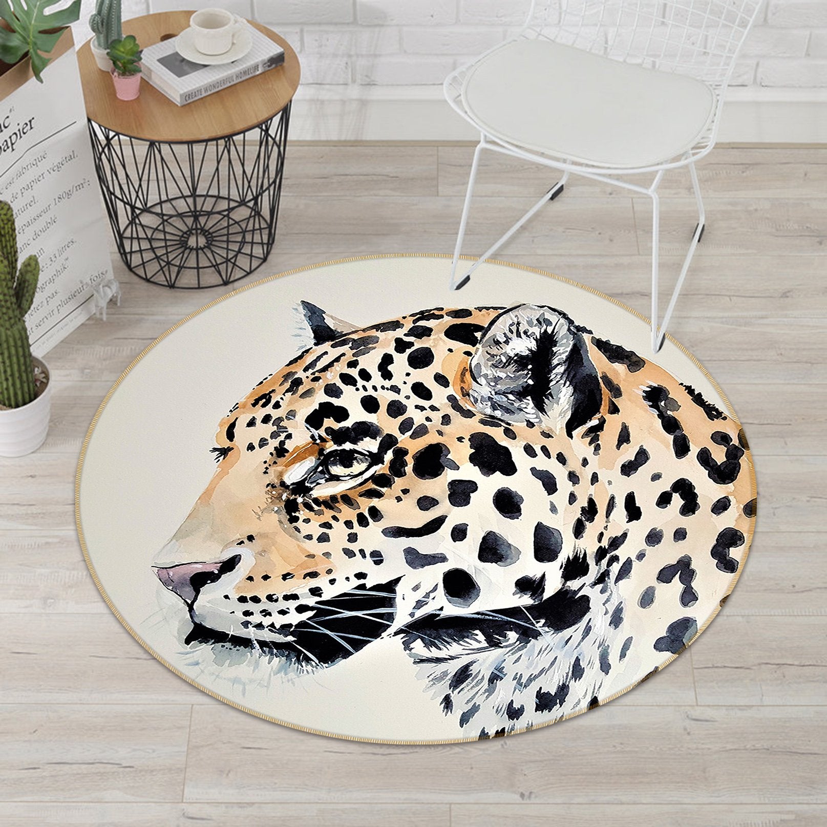 3D Leopard Head 073 Animal Round Non Slip Rug Mat Mat AJ Creativity Home