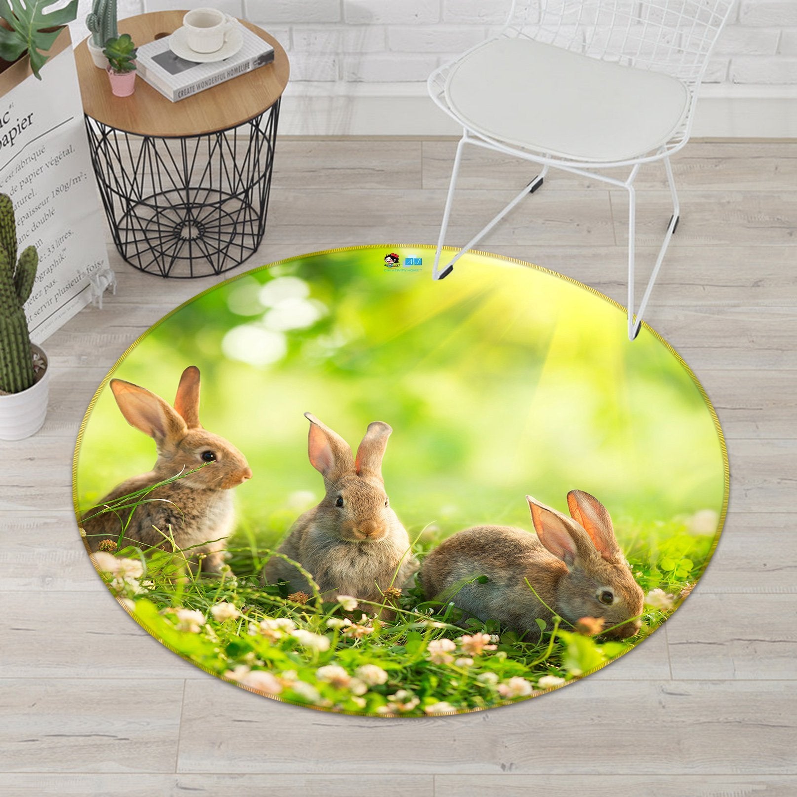 3D Cute Rabbit 006 Round Non Slip Rug Mat Mat AJ Creativity Home