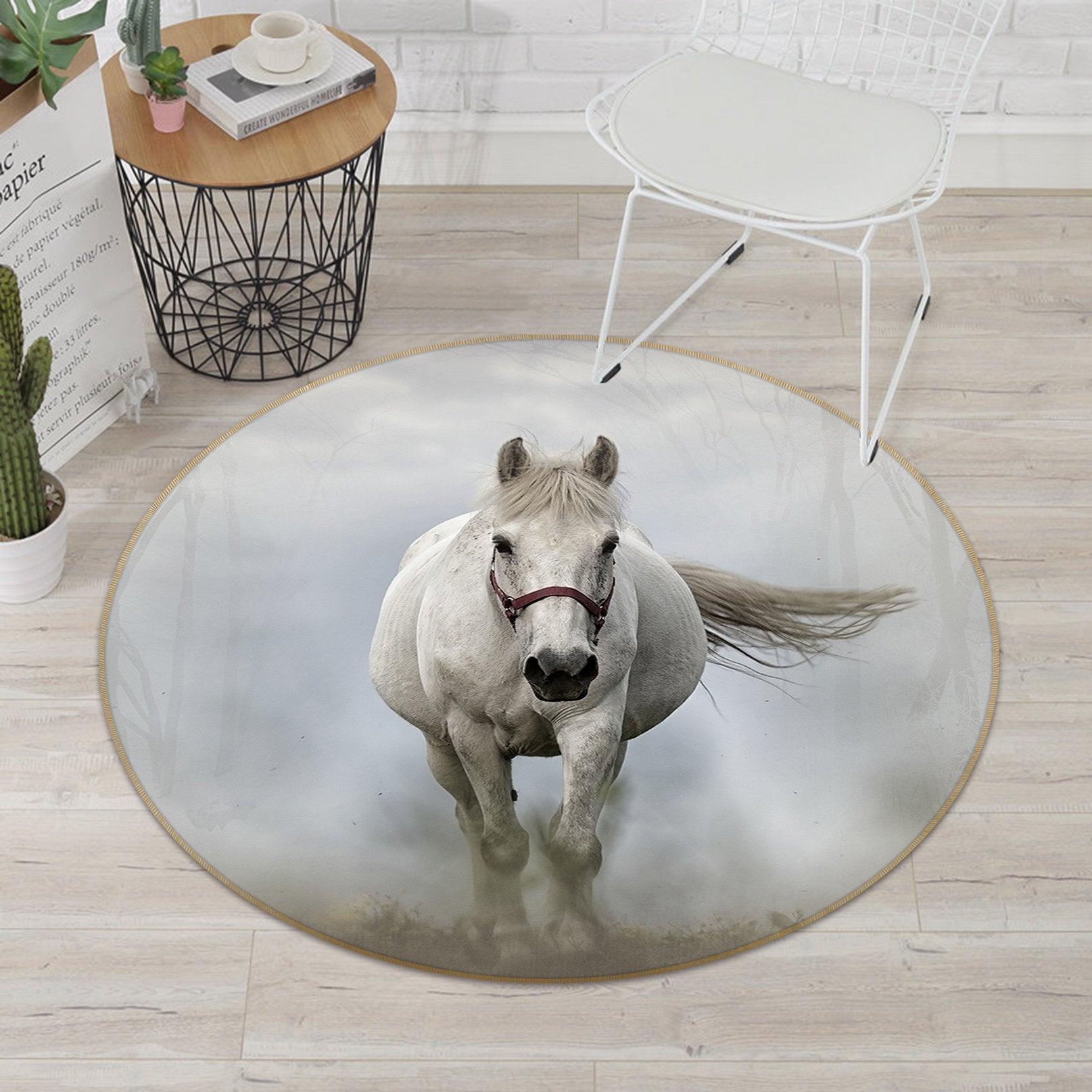 3D Foggy Running Horse 061 Animal Round Non Slip Rug Mat Mat AJ Creativity Home