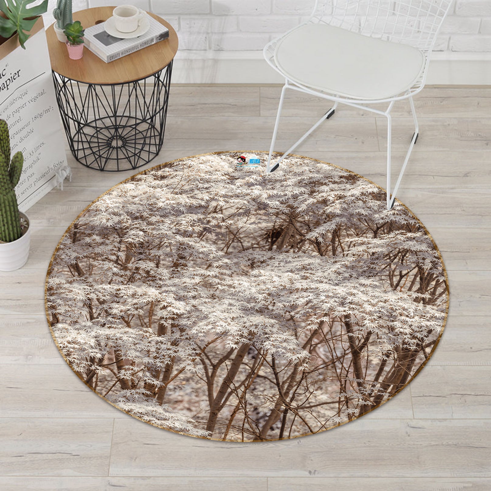 3D Maple Leaves 7401 Assaf Frank Rug Round Non Slip Rug Mat