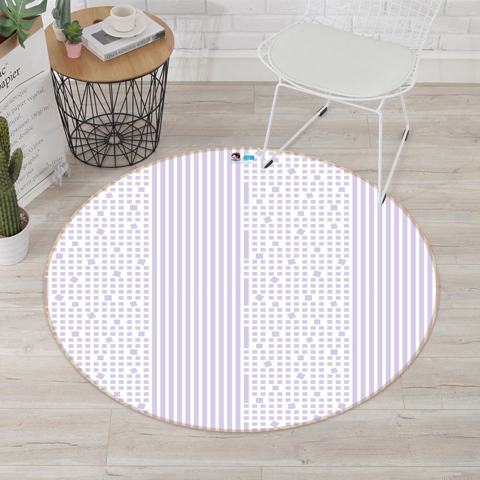 3D Purple Striped Pattern 98103 Kasumi Loffler Rug Round Non Slip Rug Mat