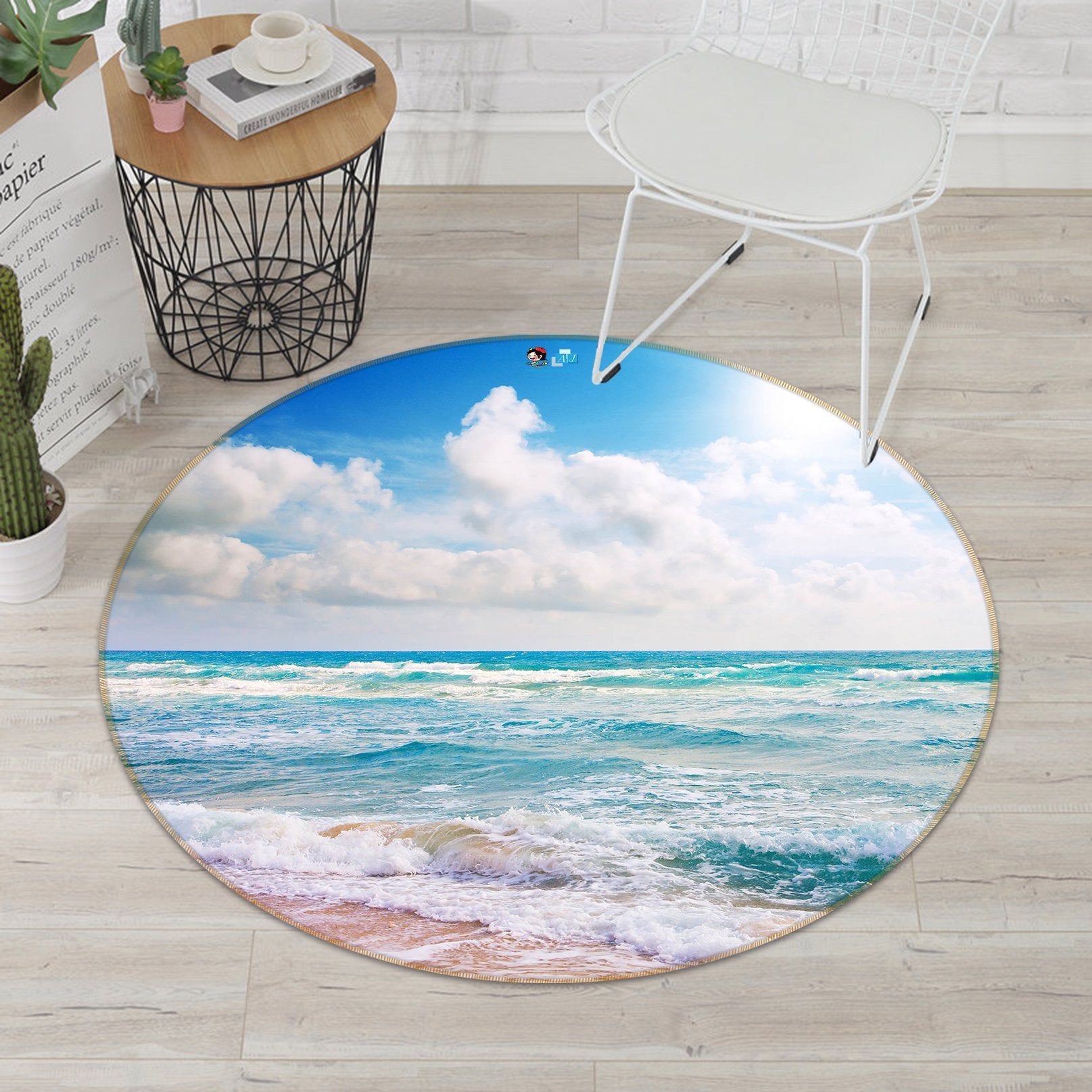 3D White Clouds Beach 065 Round Non Slip Rug Mat Mat AJ Creativity Home