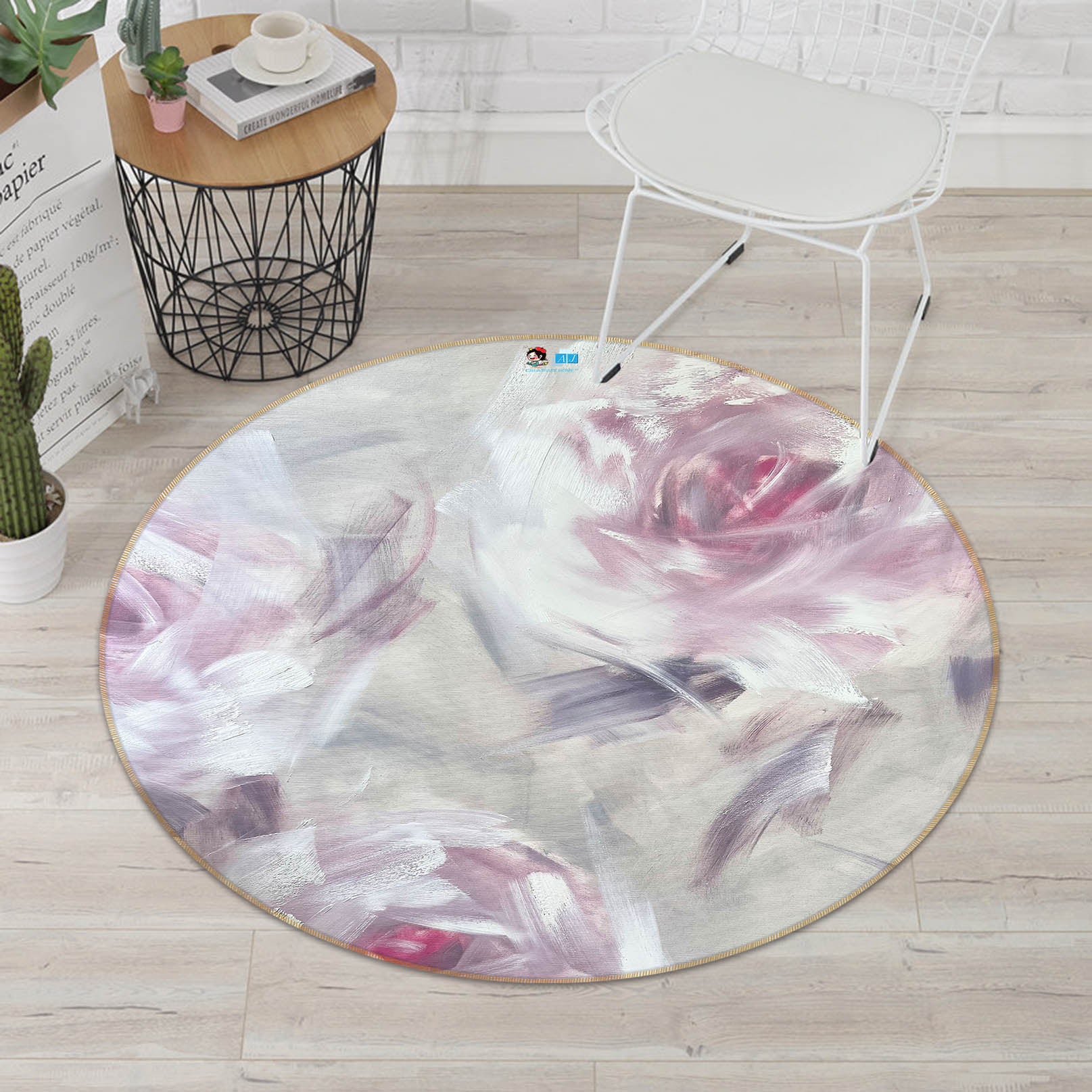 3D Gentle Pink Flower 4043 Skromova Marina Rug Round Non Slip Rug Mat