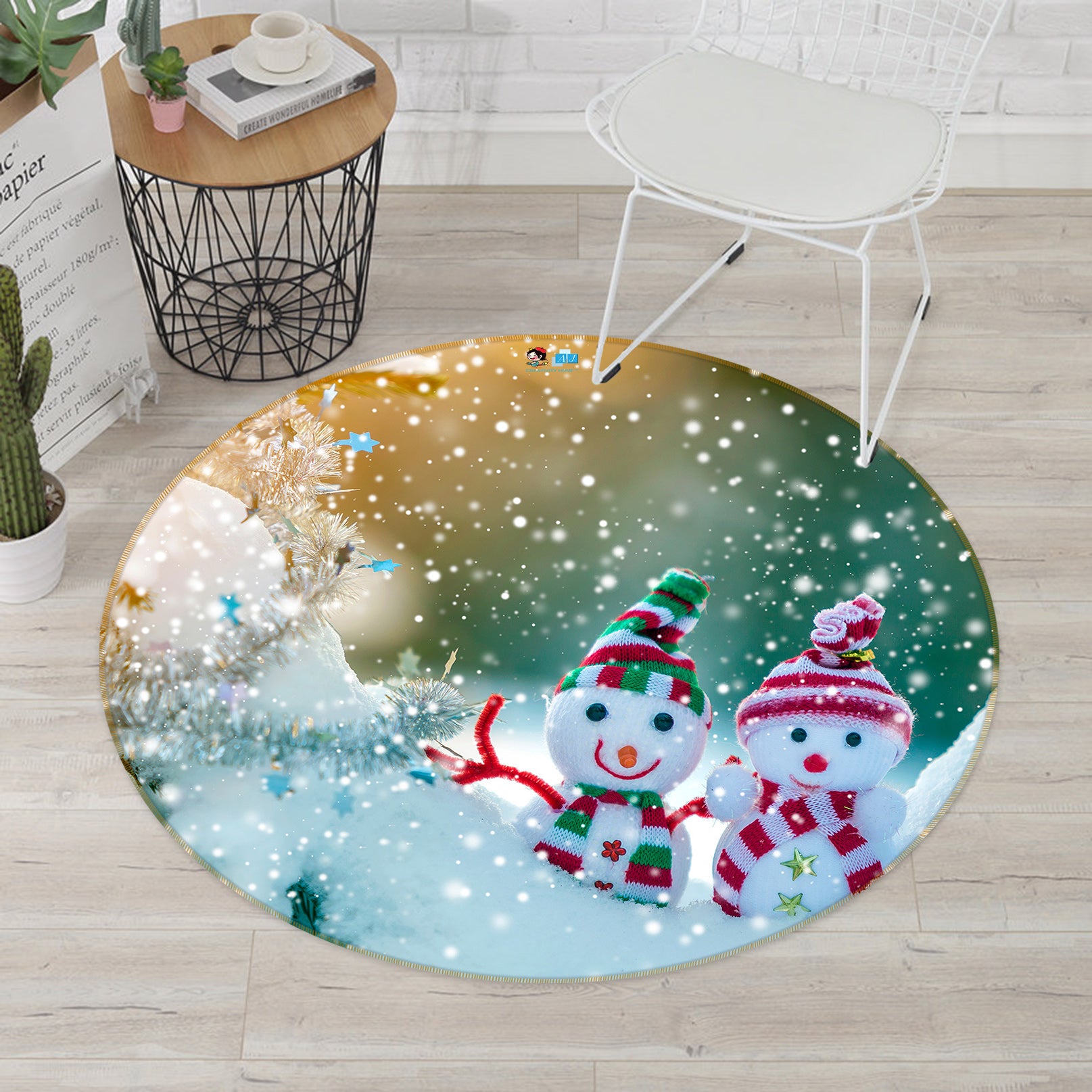 3D Snowman Doll 55236 Christmas Round Non Slip Rug Mat Xmas